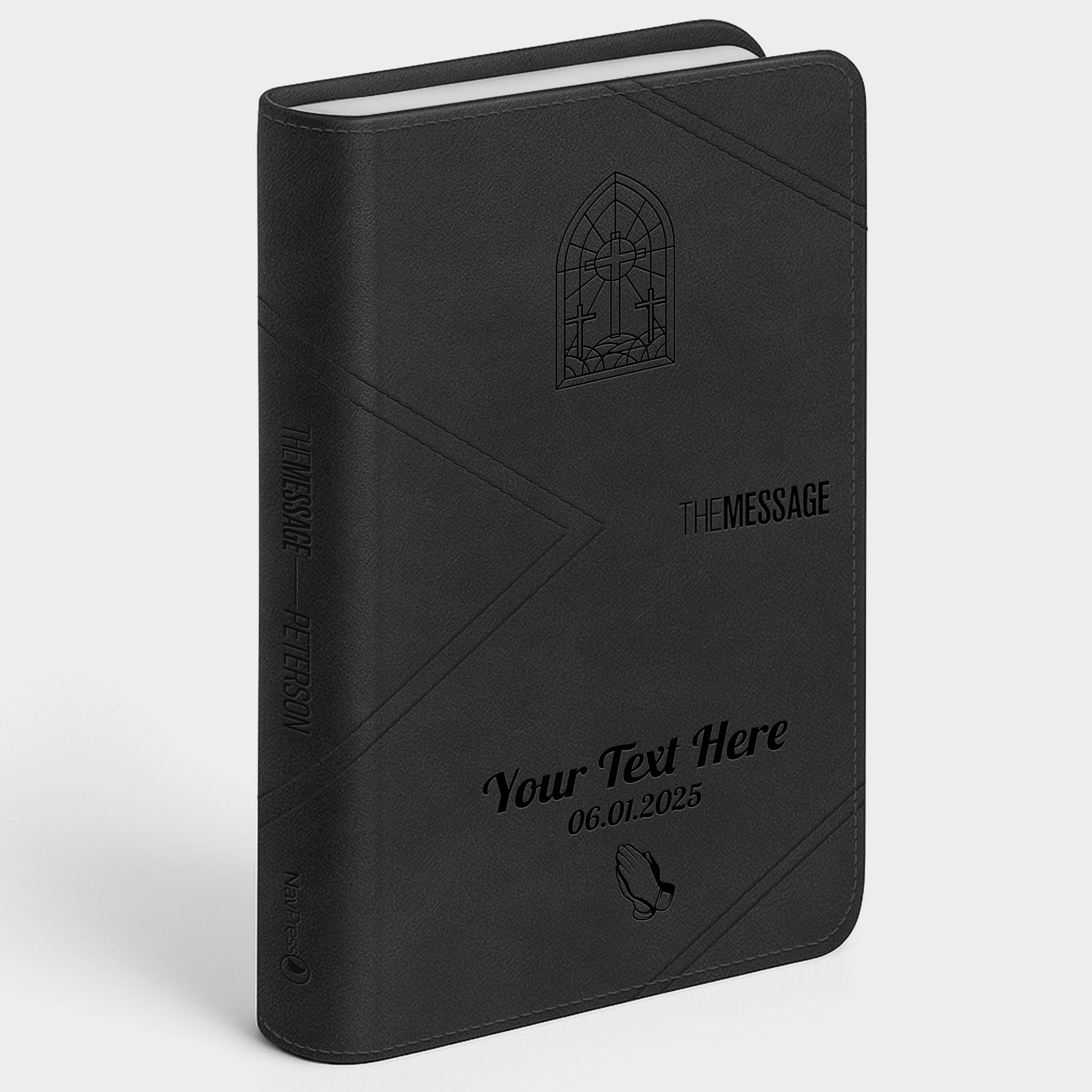 Personalized The Message Bible - Arrow Black Thinline - Engraved Cross Icon