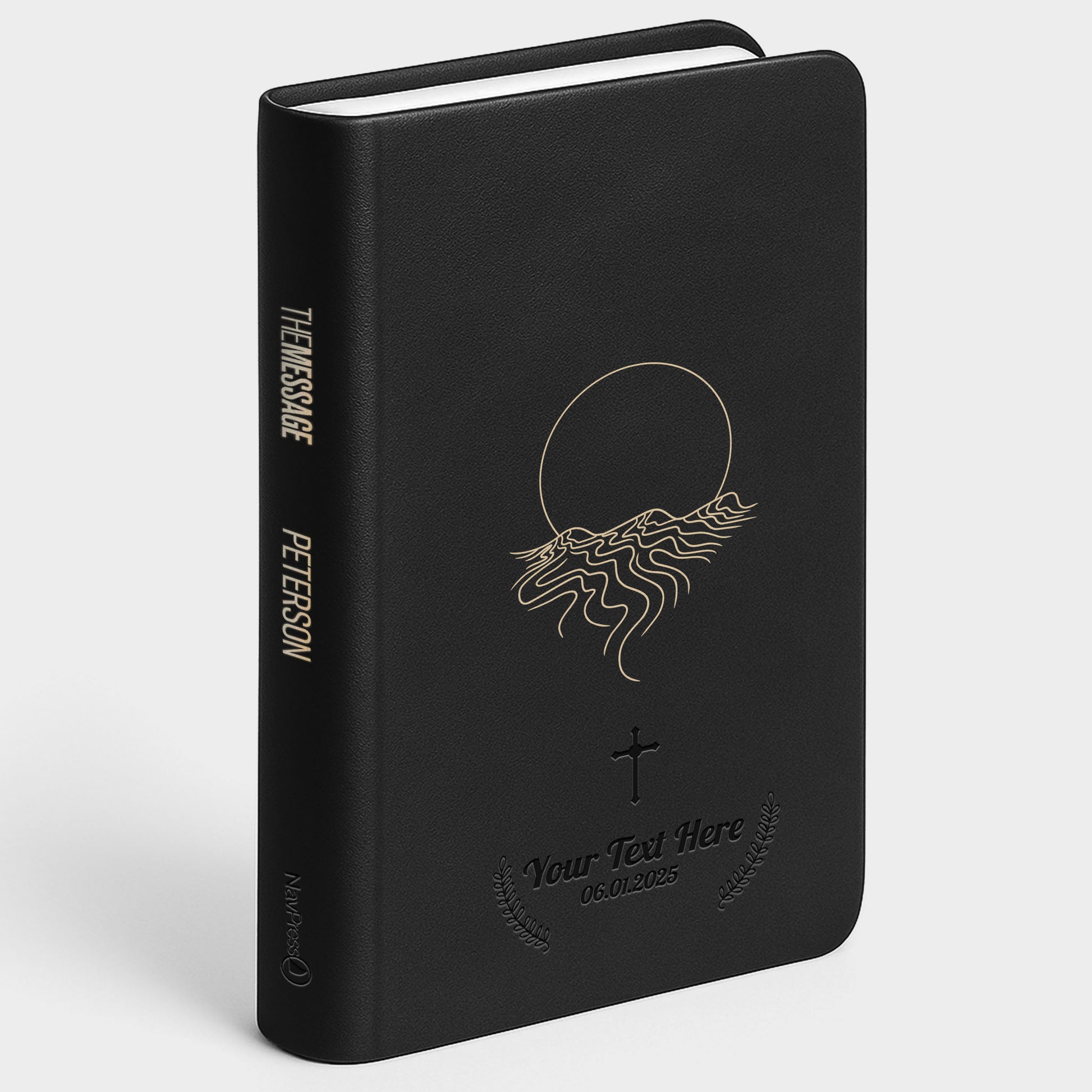 Personalized The Message Large Print Bible - Desert Night Black Thinline - Engraved Cross Floral Frame