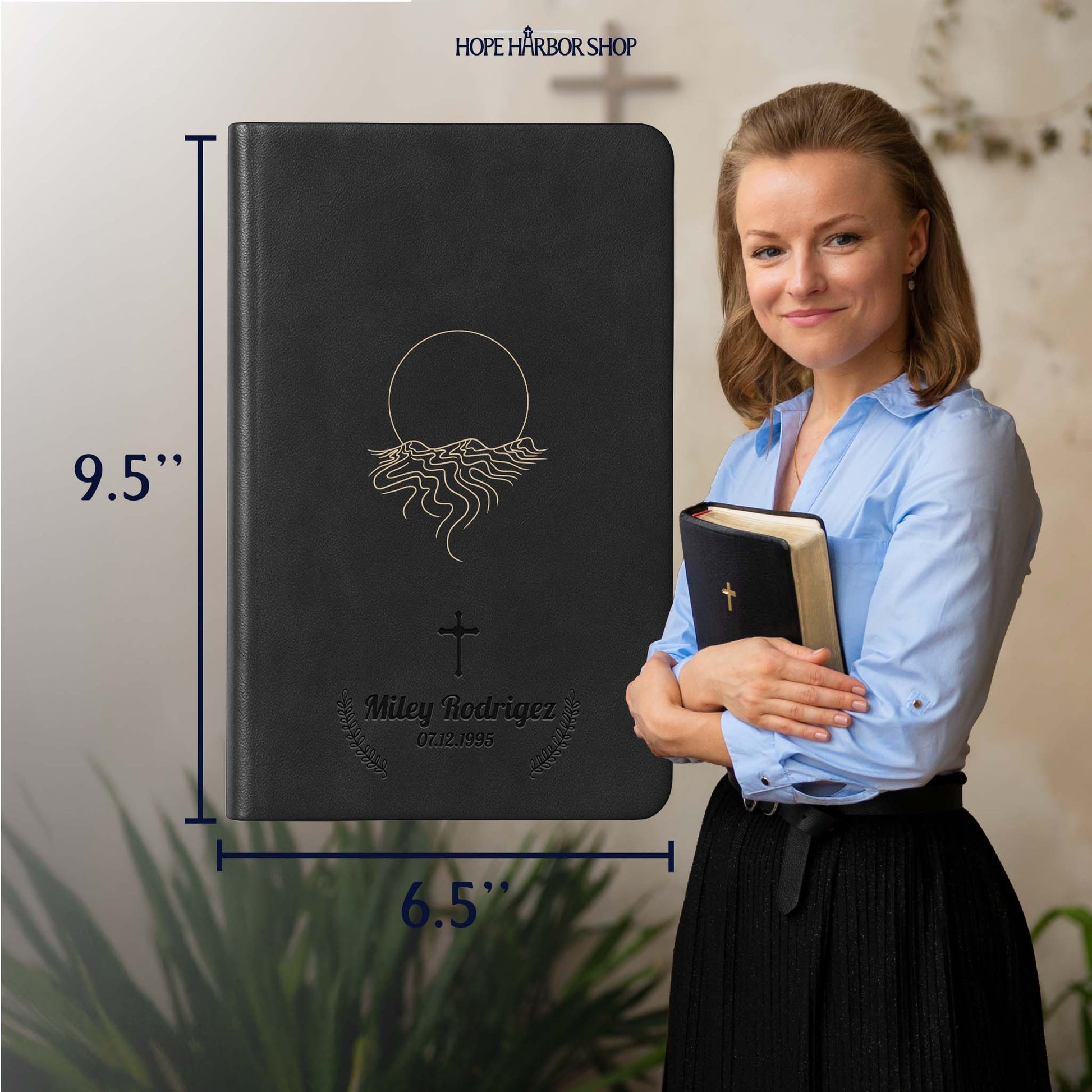 Personalized The Message Large Print Bible - Desert Night Black Thinline - Engraved Cross Floral Frame