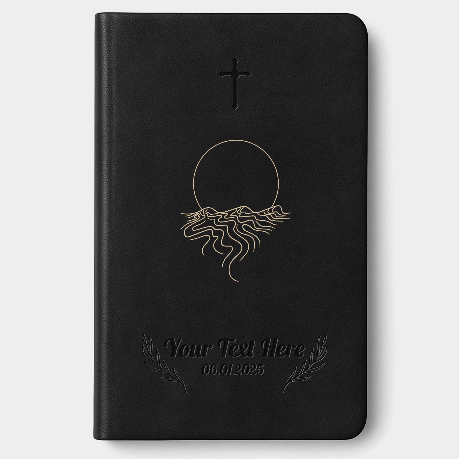 Personalized The Message Large Print Bible - Desert Night Black Thinline - Engraved Cross Floral Frame