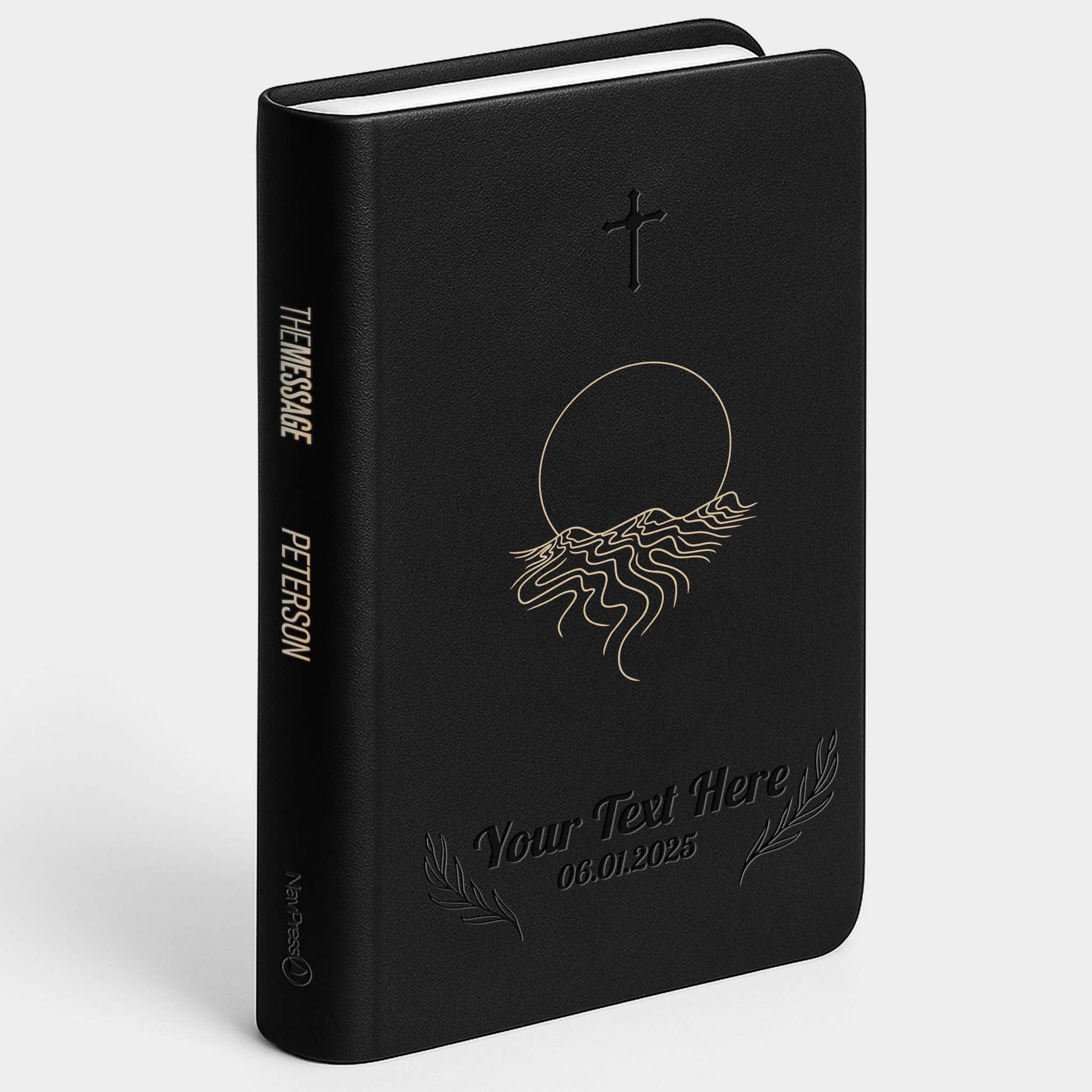 Personalized The Message Large Print Bible - Desert Night Black Thinline - Engraved Cross Floral Frame