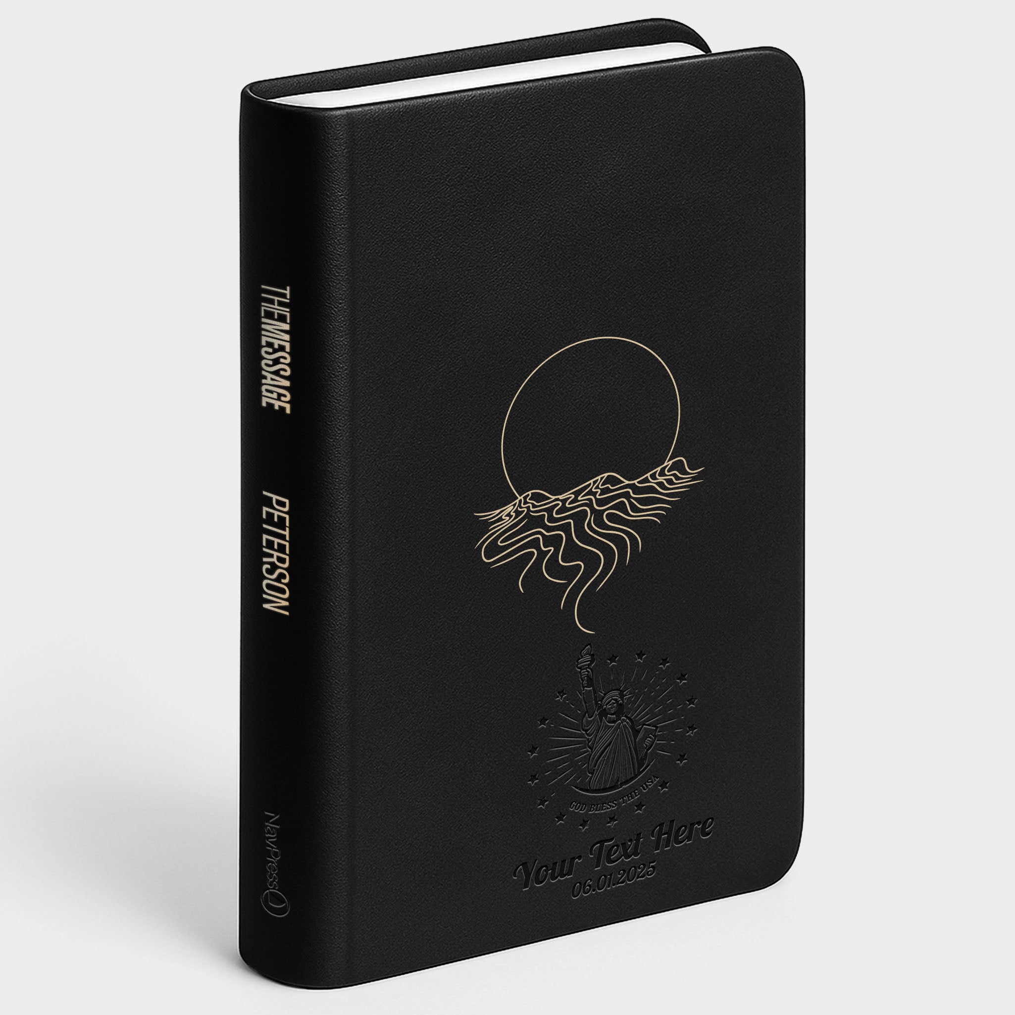 Personalized The Message Large Print Bible - Desert Night Black Thinline - Engraved USA Patriotic