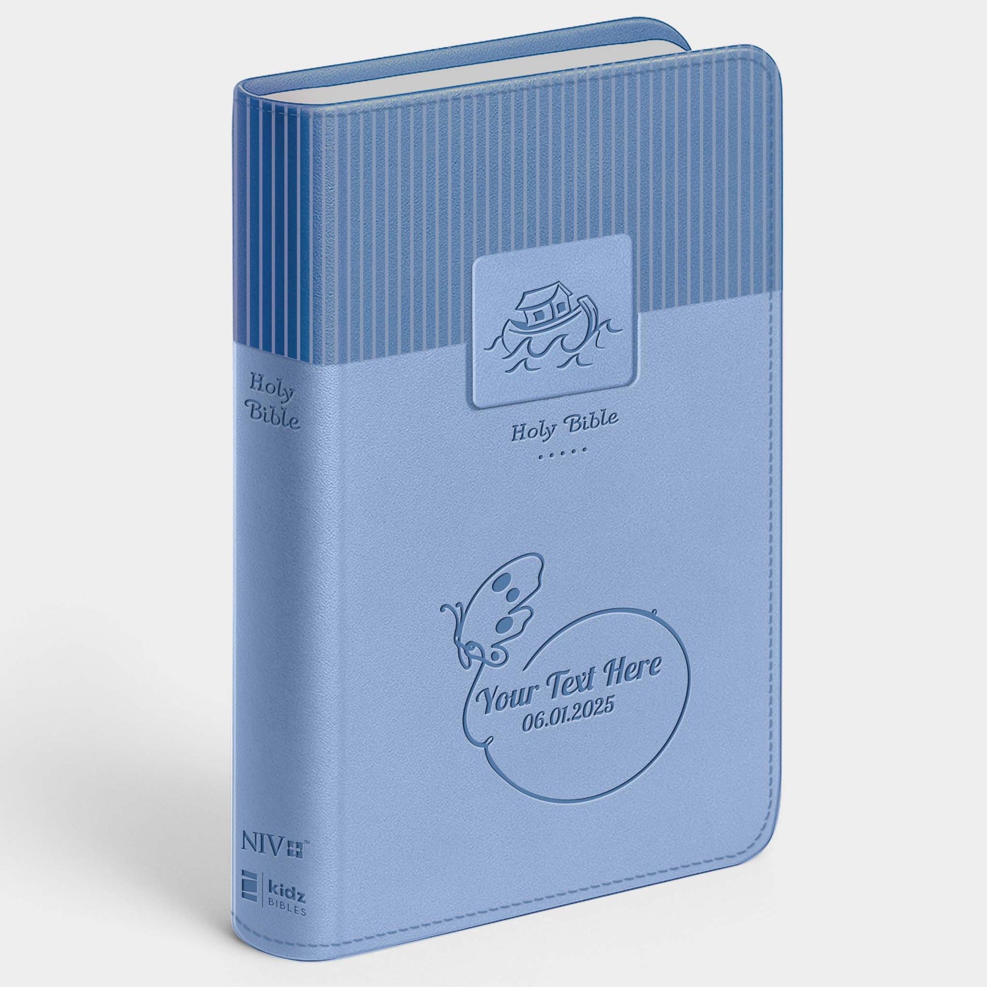 Personalized Baby's Bible Blue - NIV Engraved Floral Frame
