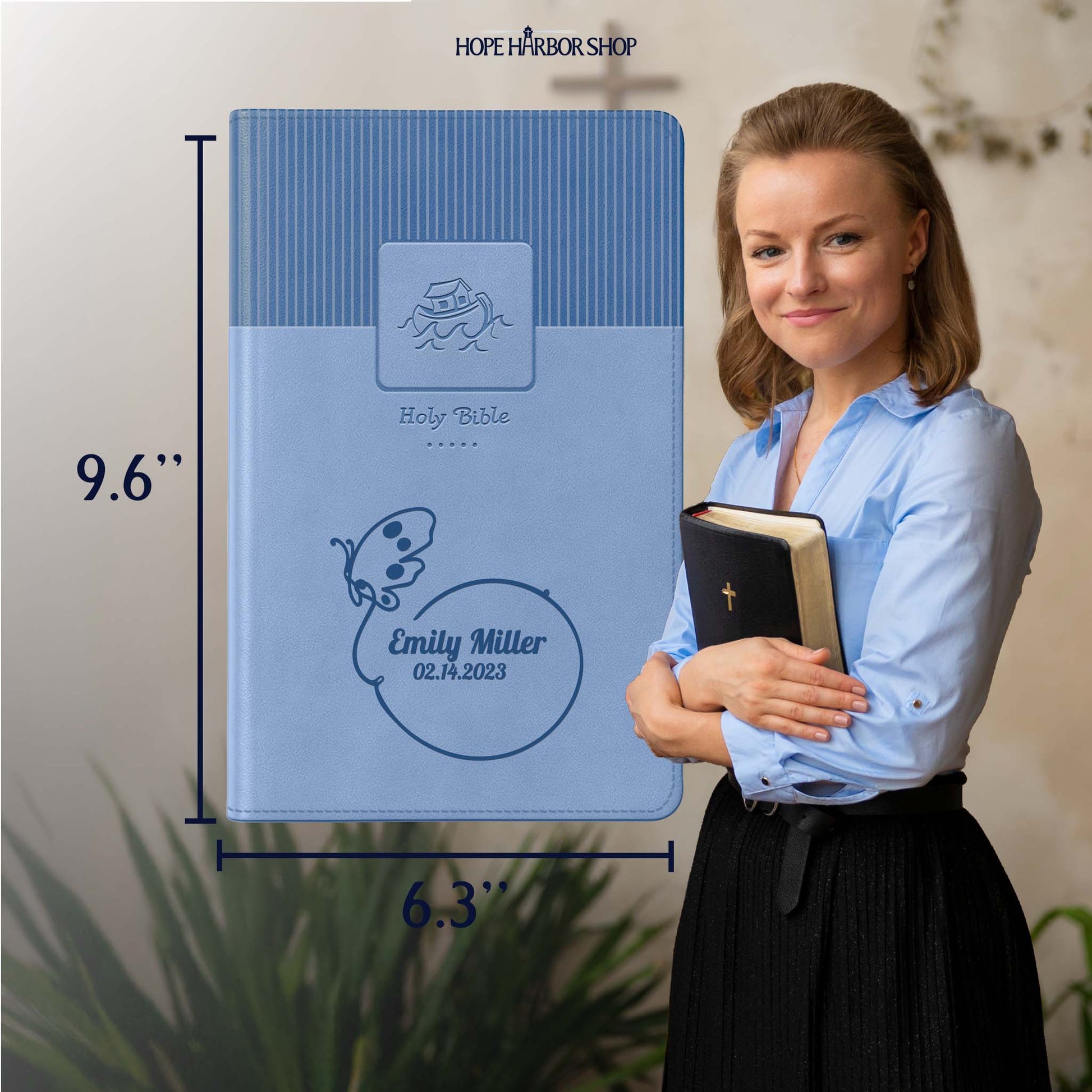 Personalized Baby's Bible Blue - NIV Floral Frame
