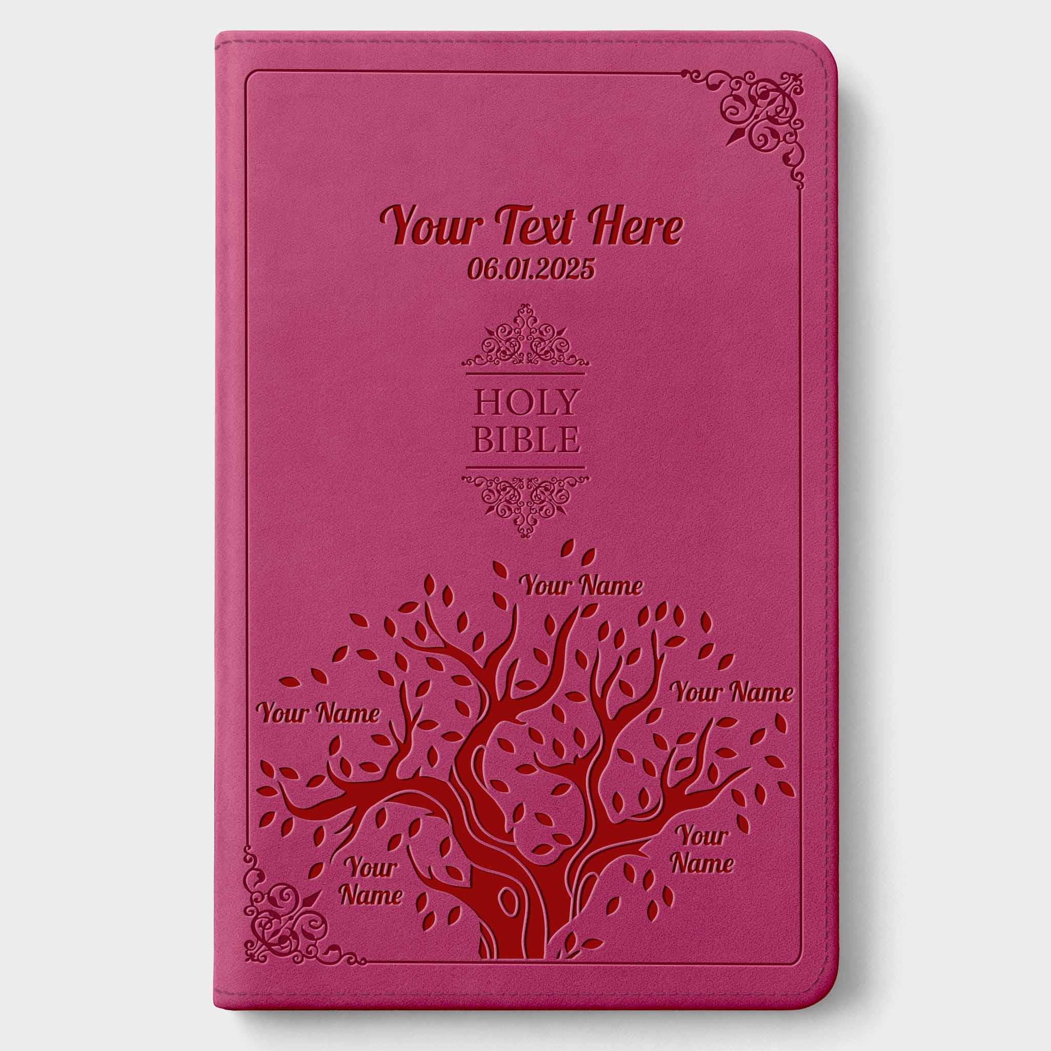 Personalized NIV Bible Large Print - Pink Thinline - Engraved Family Tree