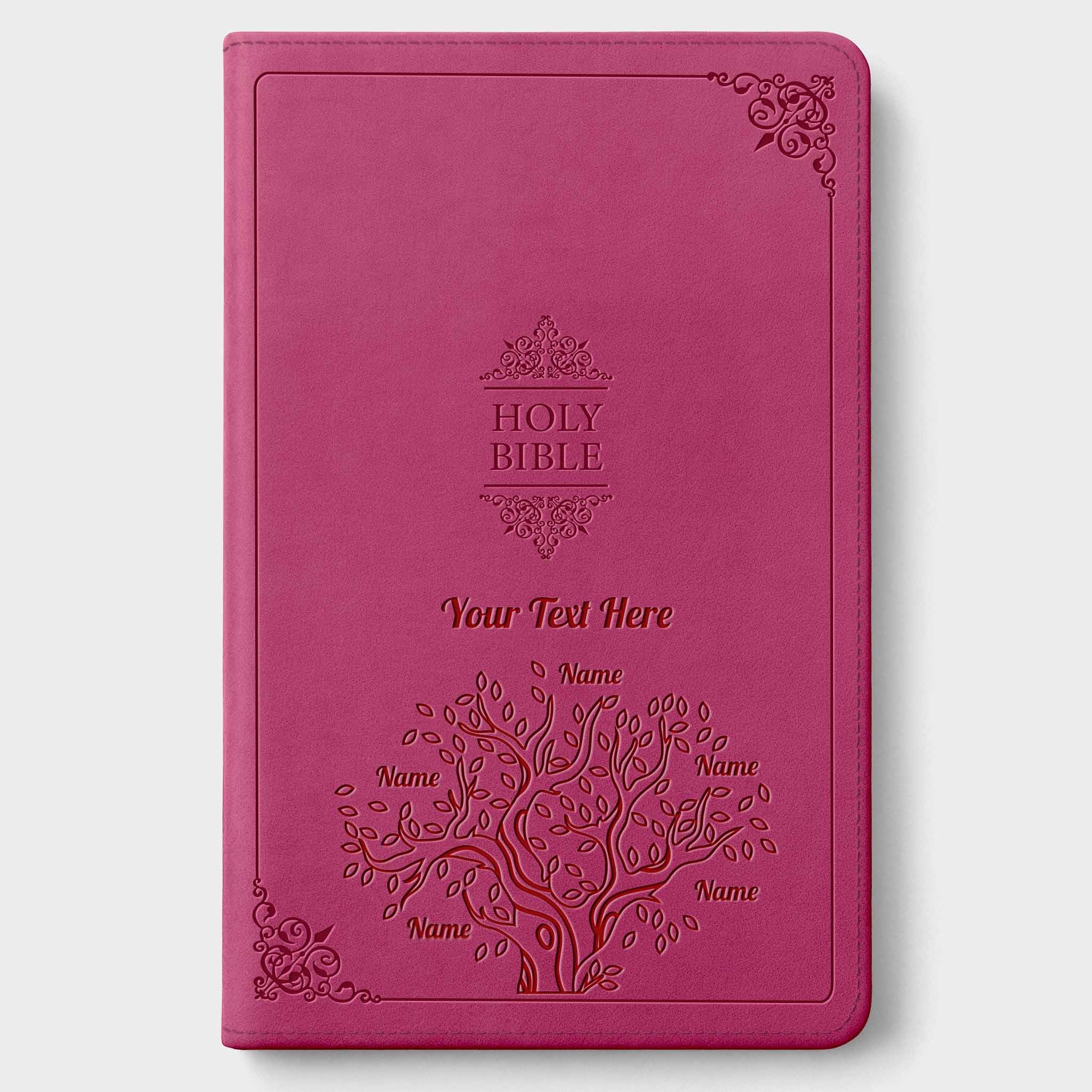Personalized NIV Bible Large Print - Pink Thinline - Engraved Family Tree