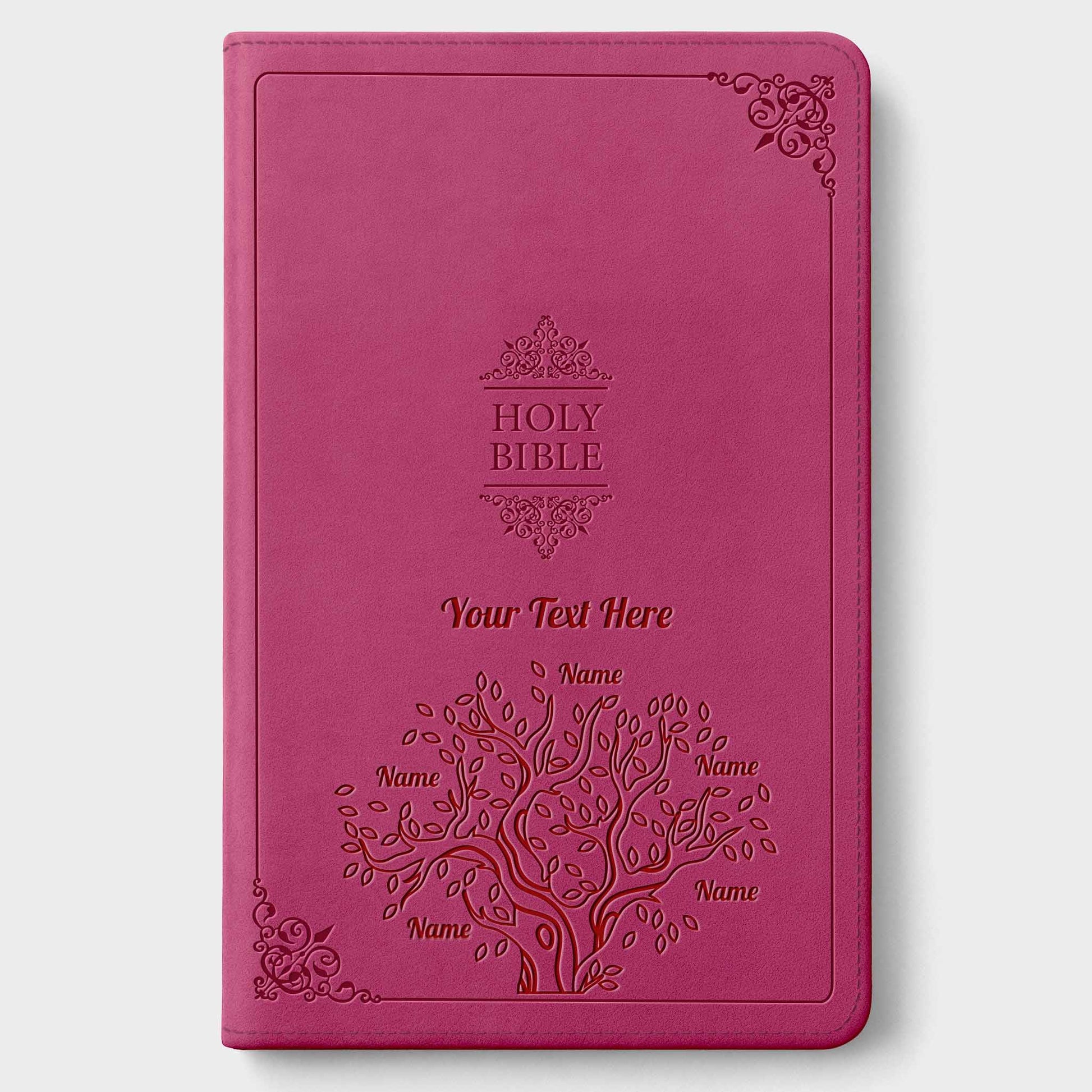 Personalized NIV Bible Large Print - Pink Thinline - Engraved Family Tree