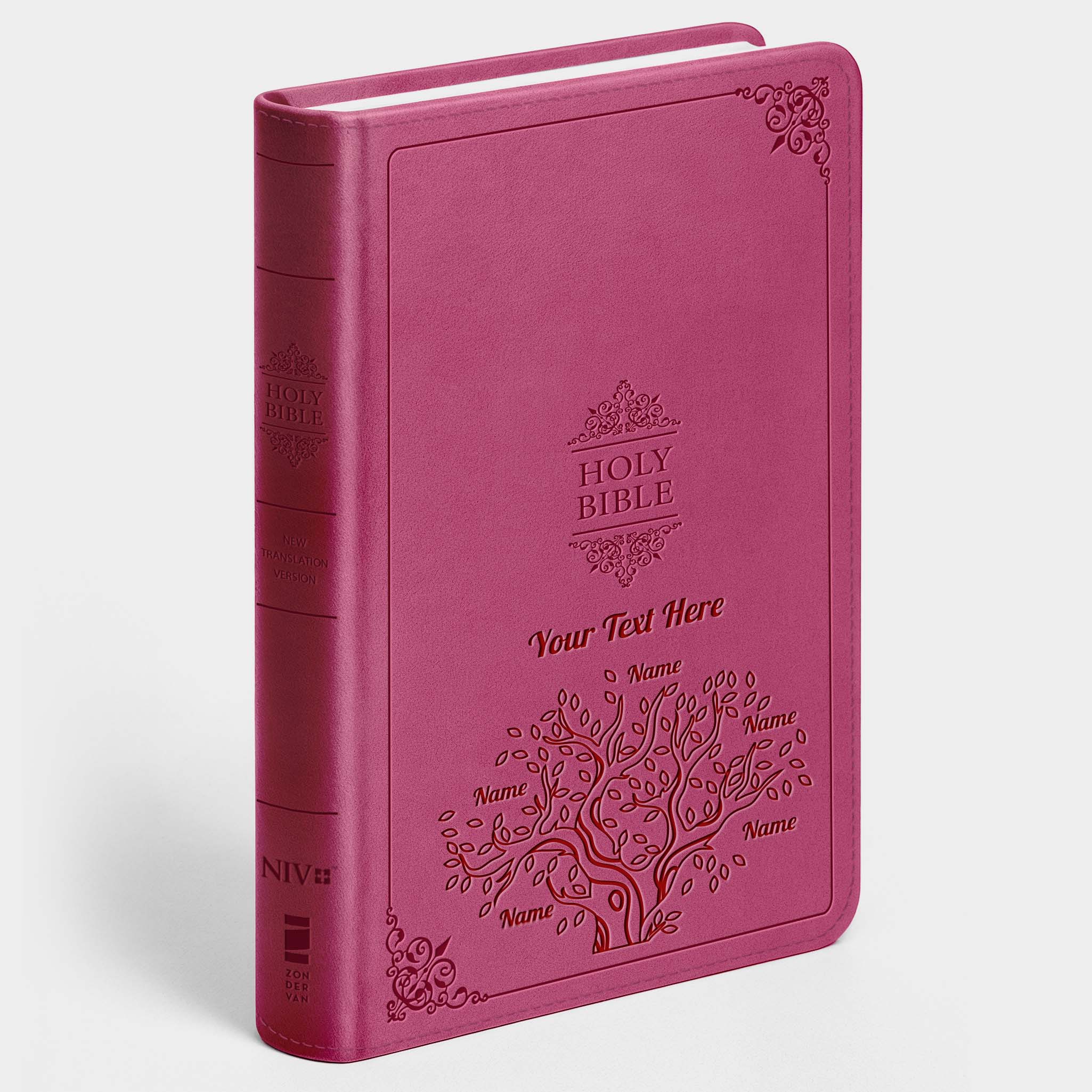 Personalized NIV Bible Large Print - Pink Thinline - Engraved Family Tree