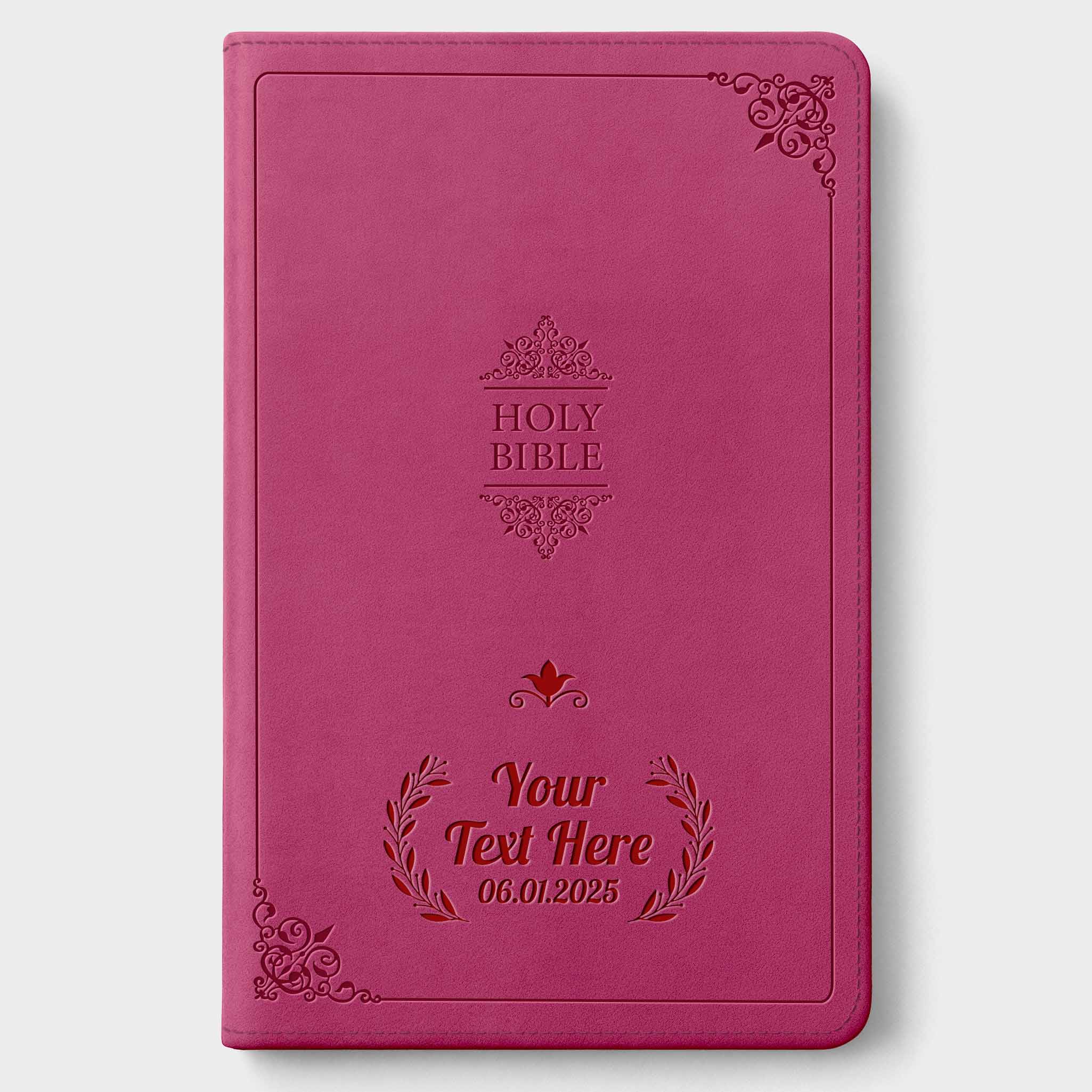 Personalized NIV Bible Pink Thinline - Engraved Cross Floral Frame