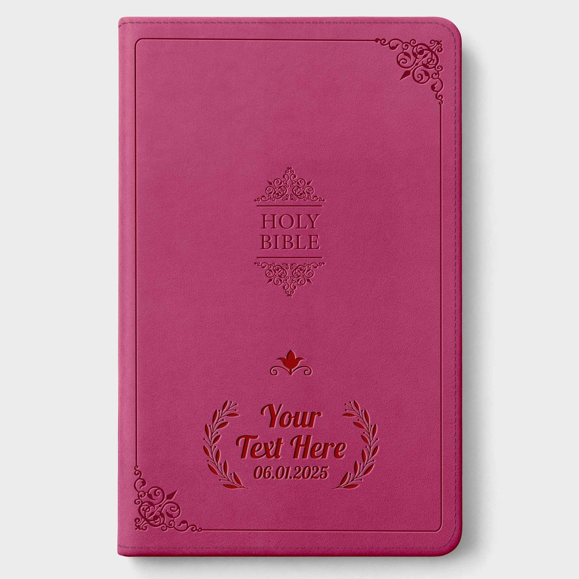 Personalized NIV Bible Pink Thinline - Engraved Cross Floral Frame
