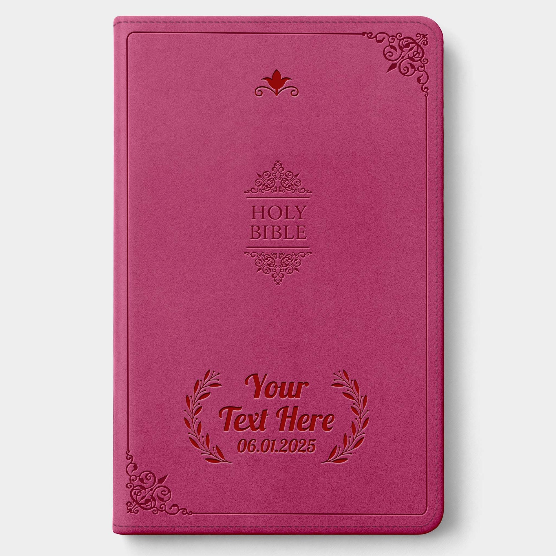 Personalized NIV Bible Pink Thinline Engraved Cross Floral Frame