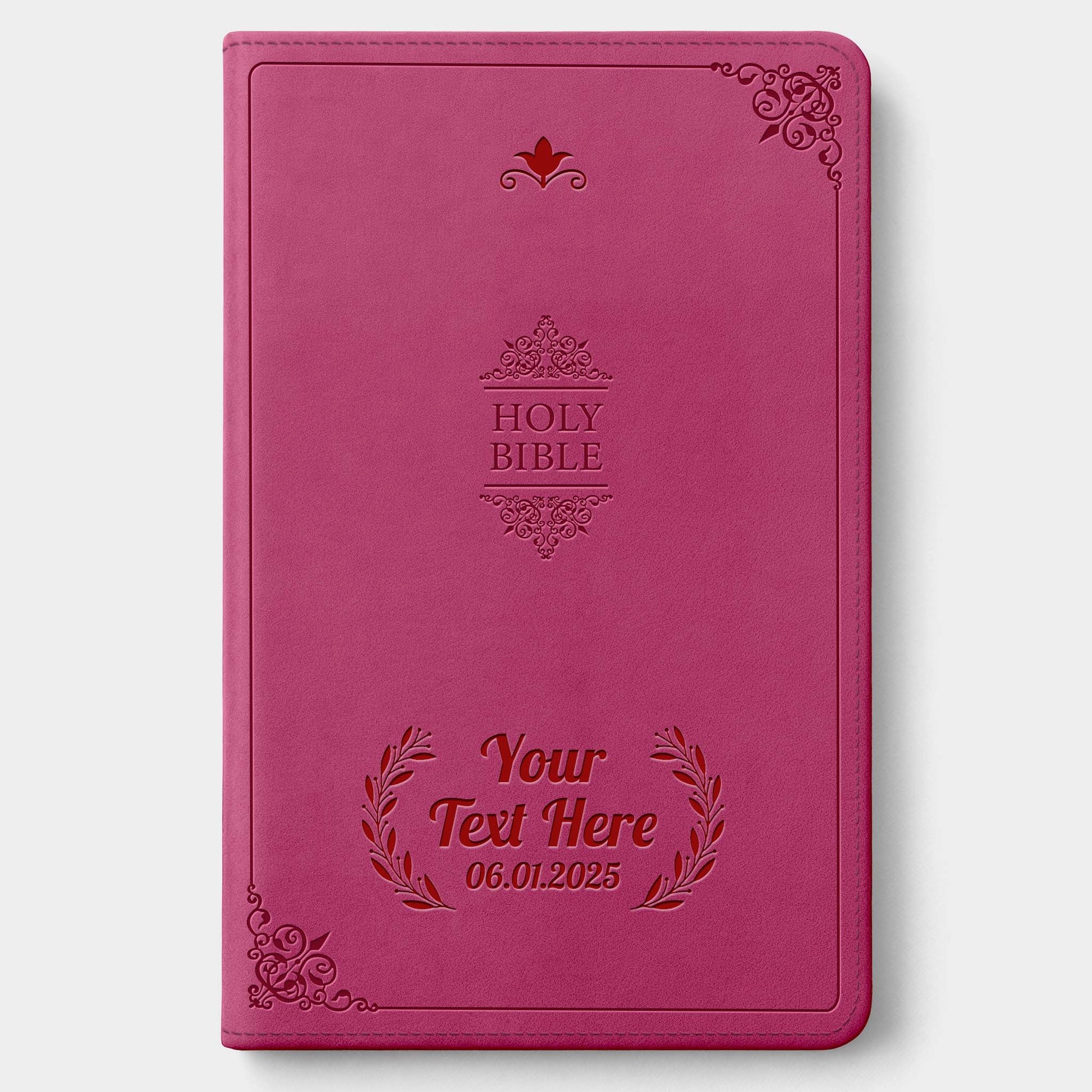 Personalized NIV Bible Pink Thinline - Engraved Cross Floral Frame