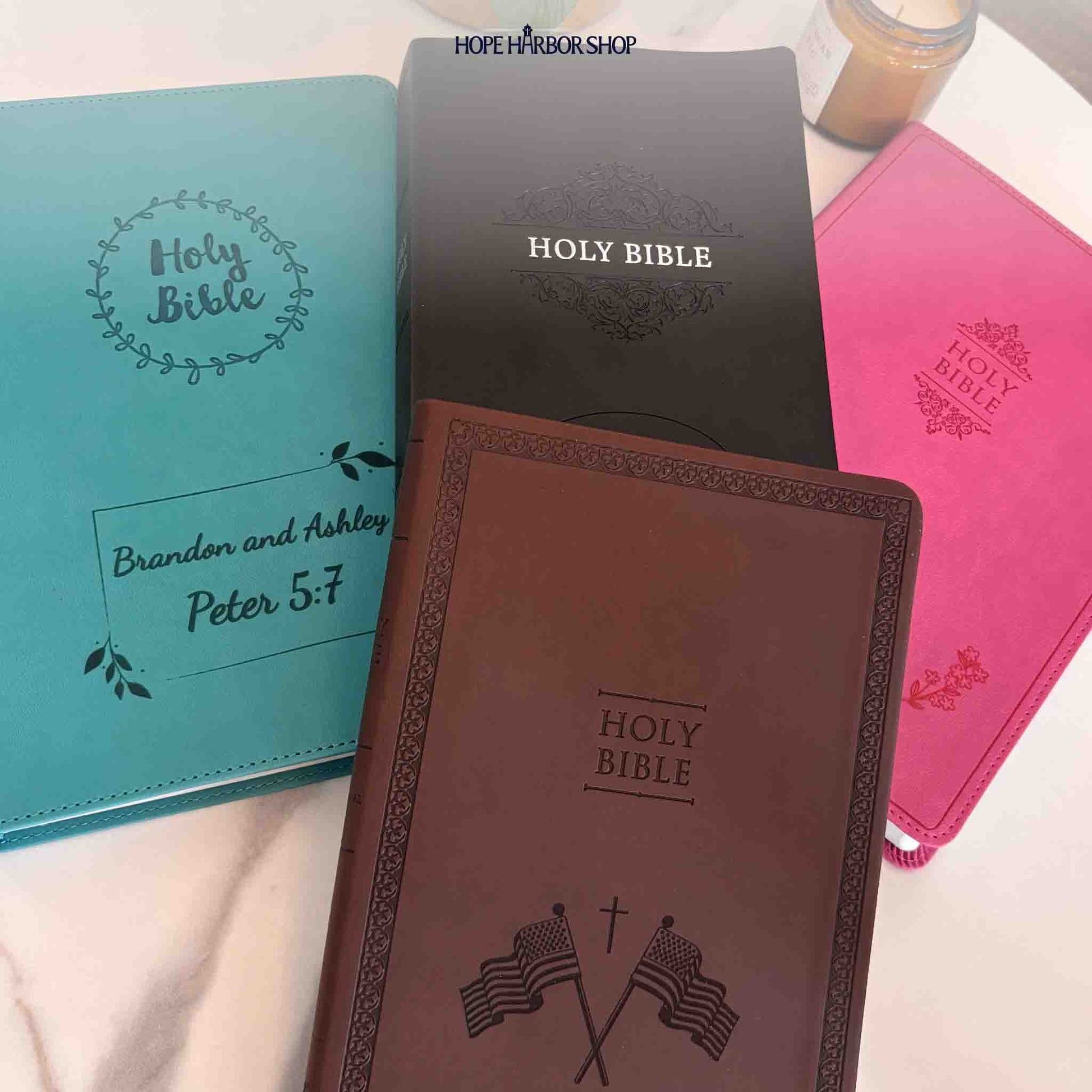 Personalized NIV Bible Teal Thinline - Engraved Cross Floral Frame