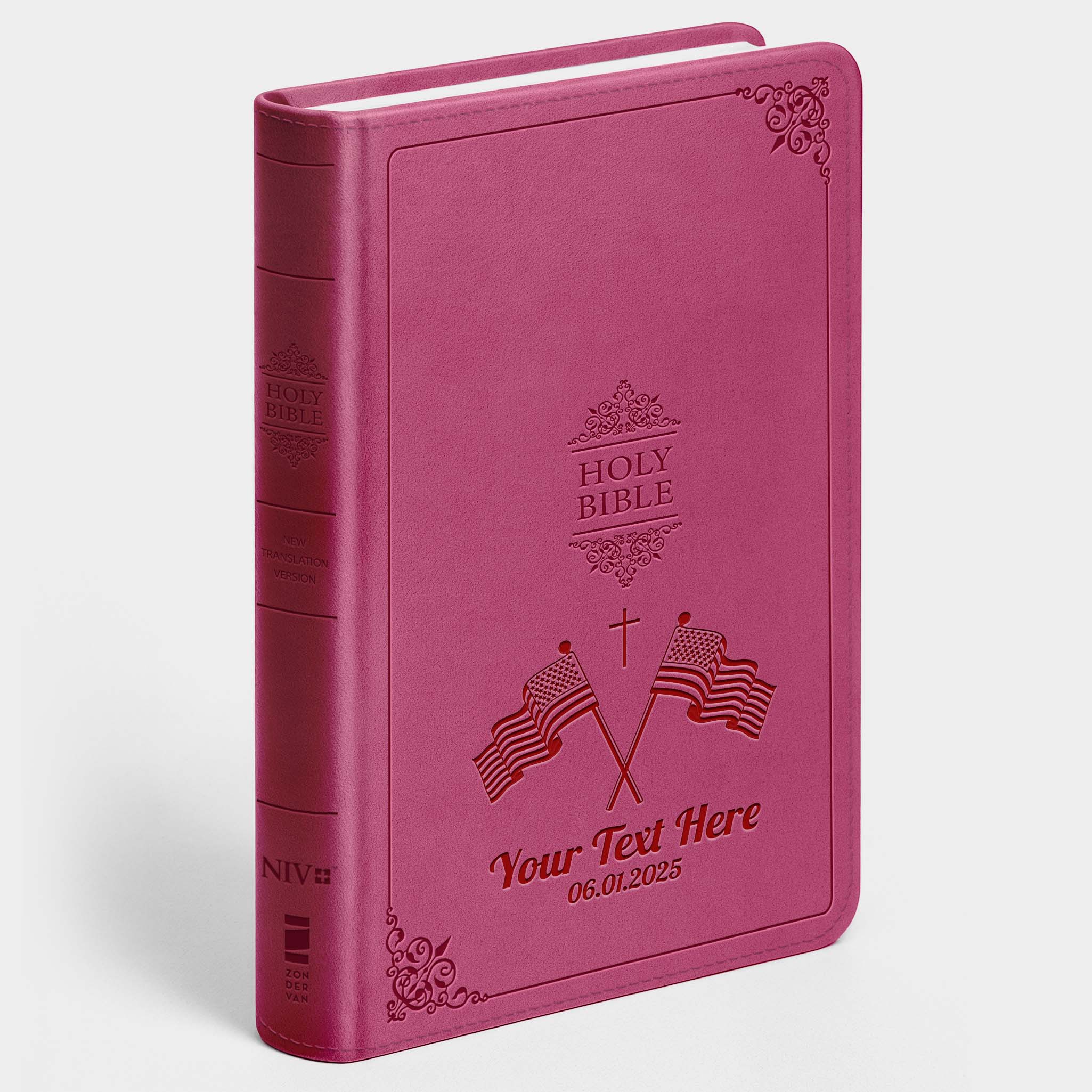 Personalized NIV Bible Large Print - Pink Thinline - Engraved USA Patriotic