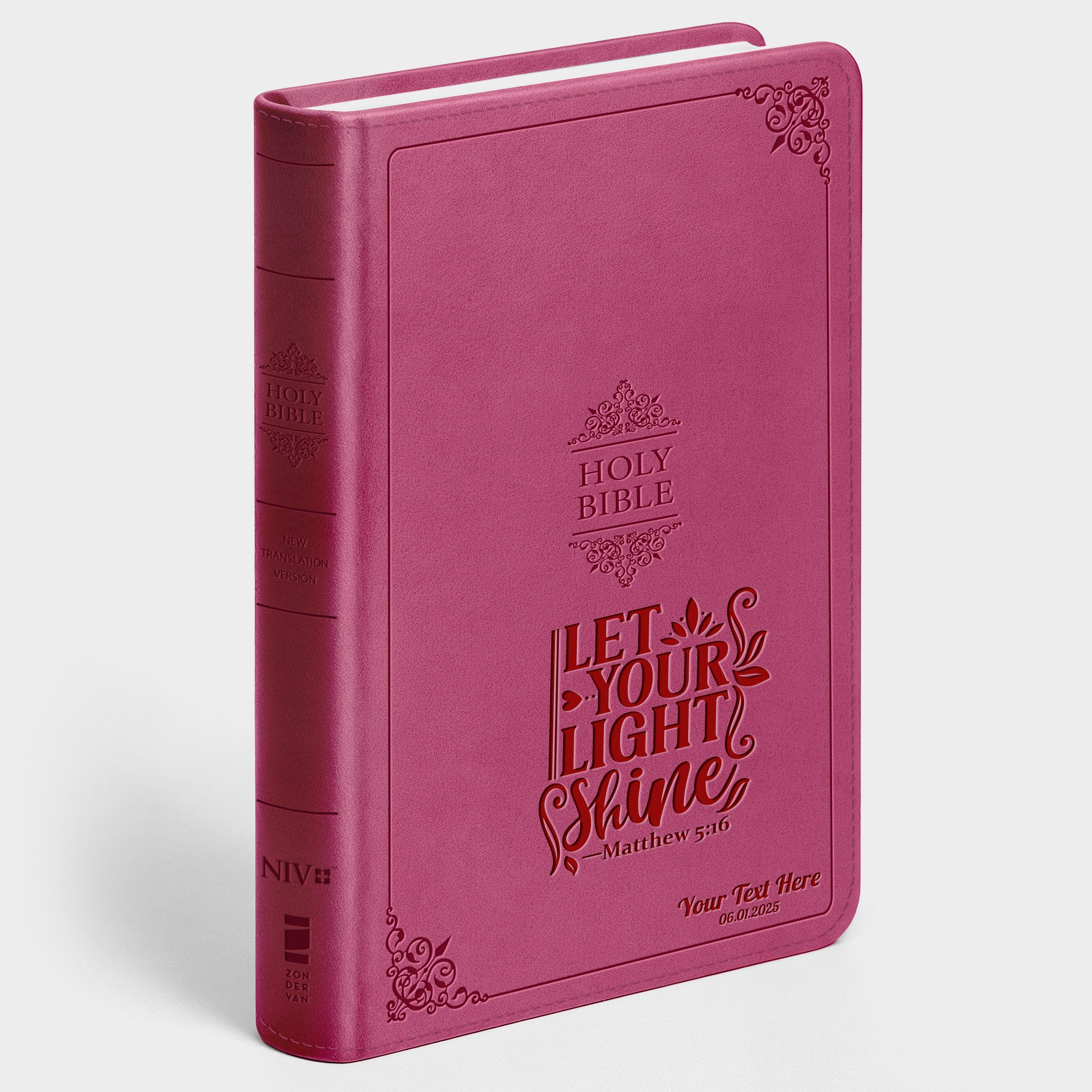 Personalized NIV Bible Large Print - Pink Thinline - Engraved Verse