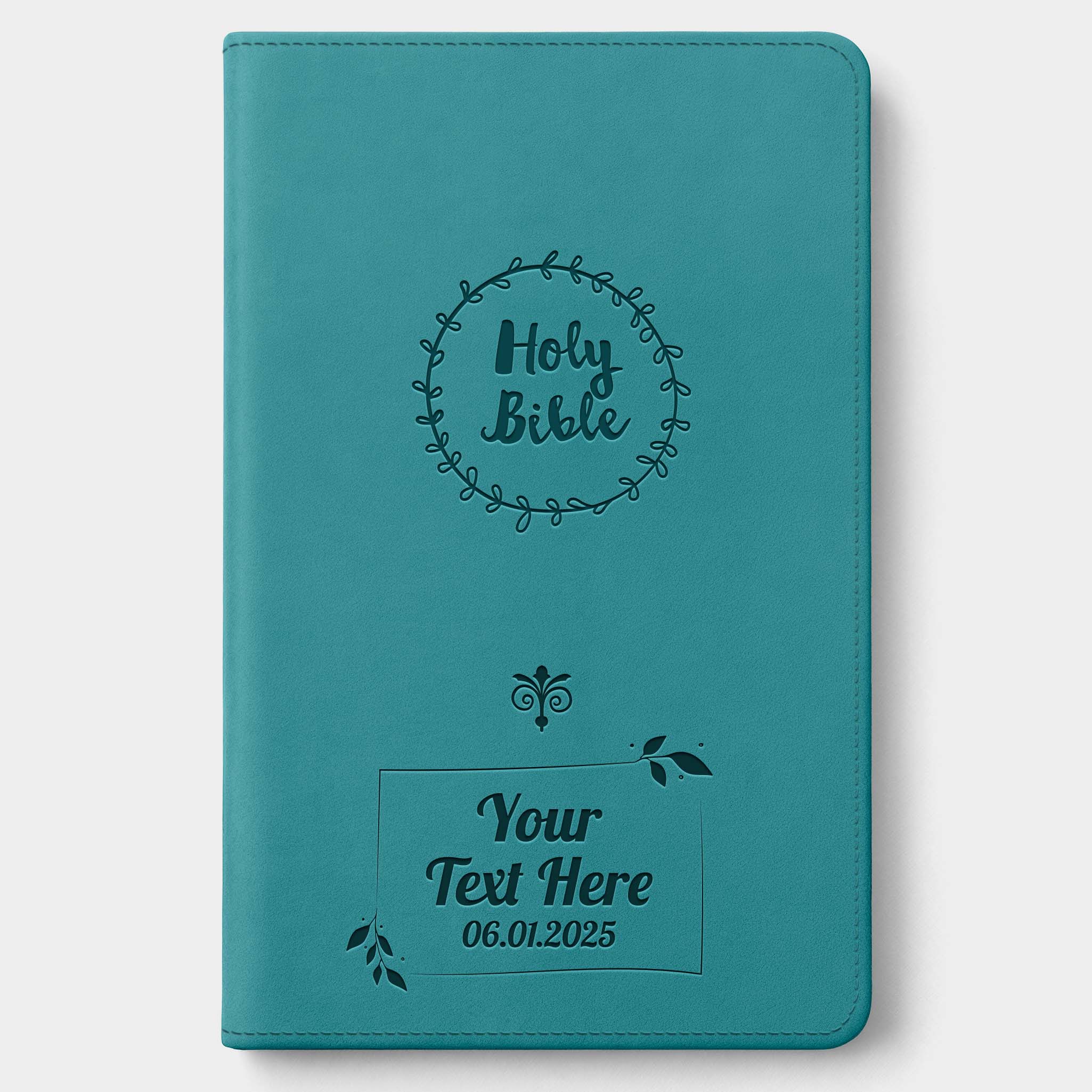 Personalized NIV Bible Teal Thinline - Engraved Cross Floral Frame