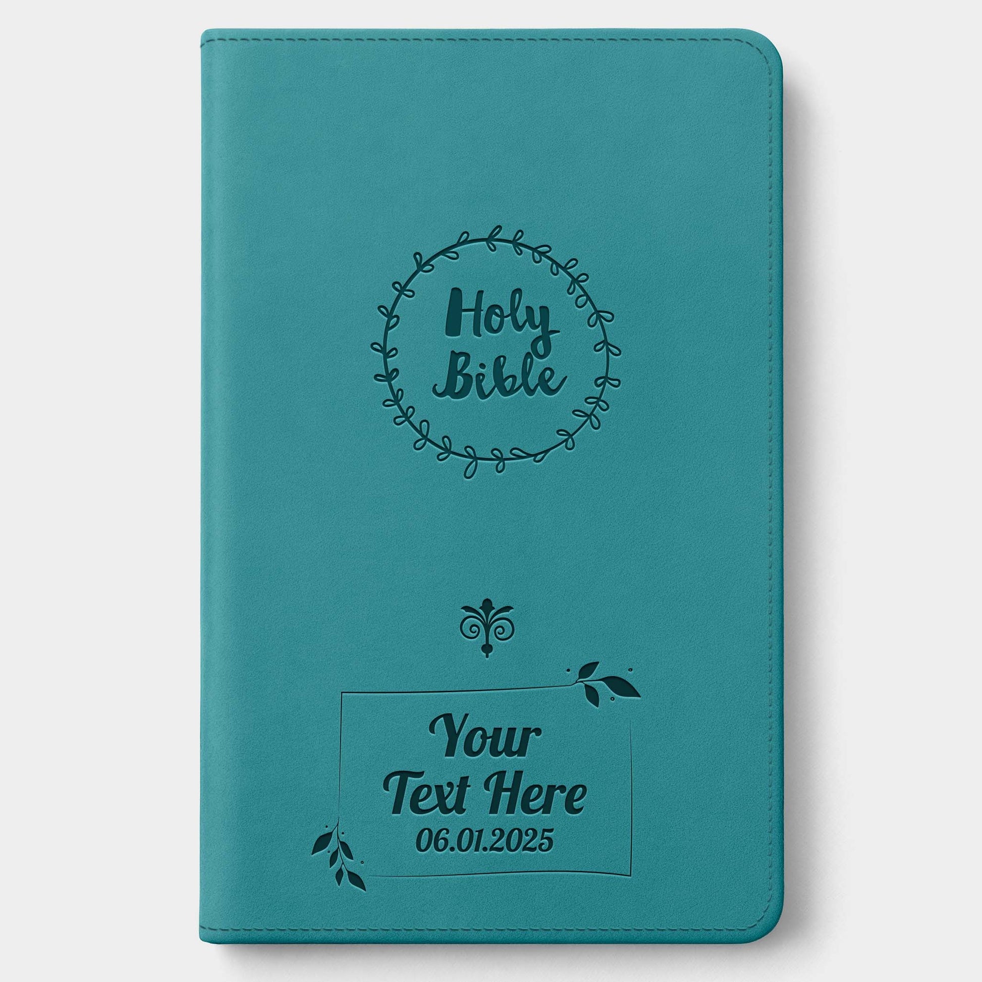 Personalized NIV Bible Teal Thinline - Engraved Cross Floral Frame