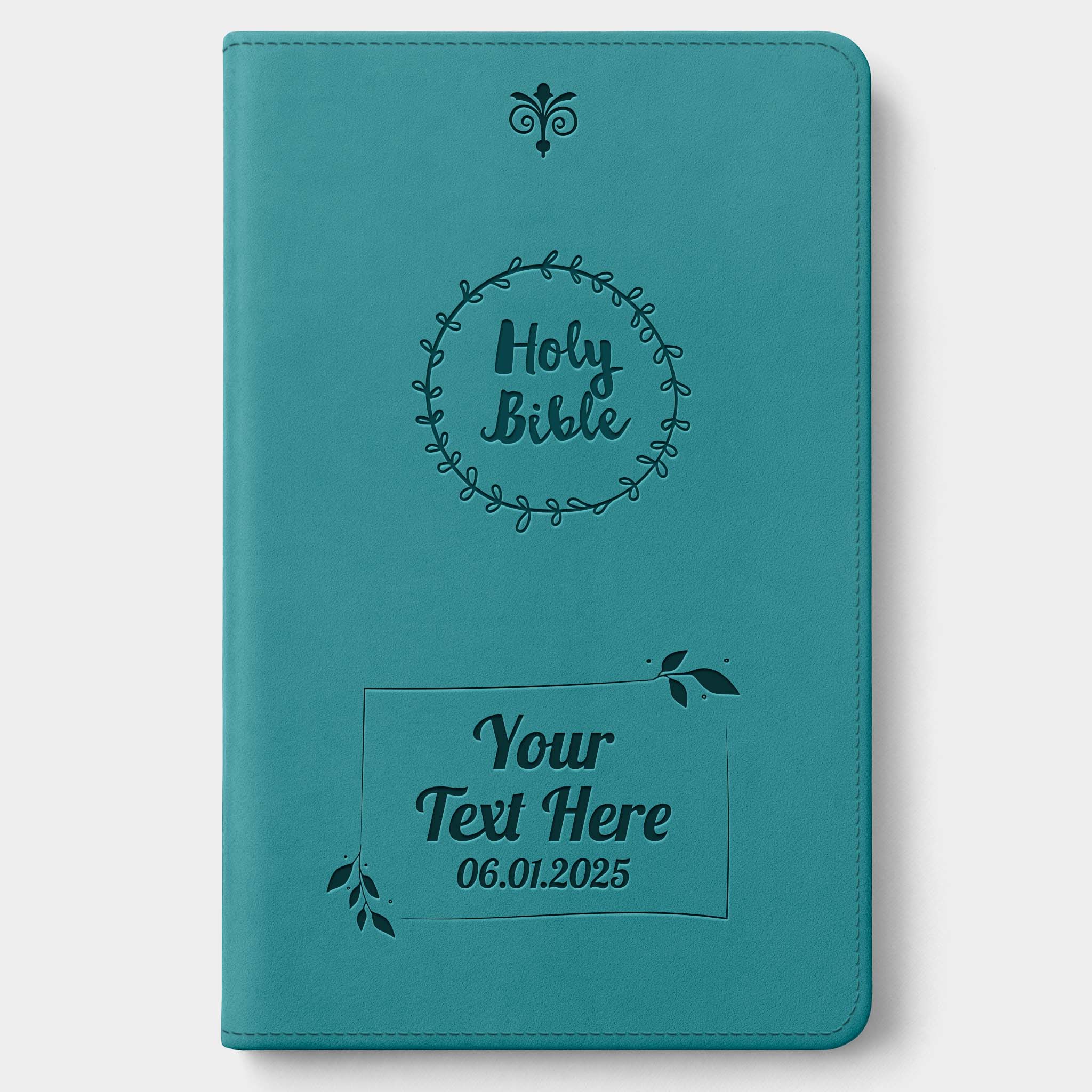 Personalized NIV Bible Teal Thinline - Engraved Cross Floral Frame