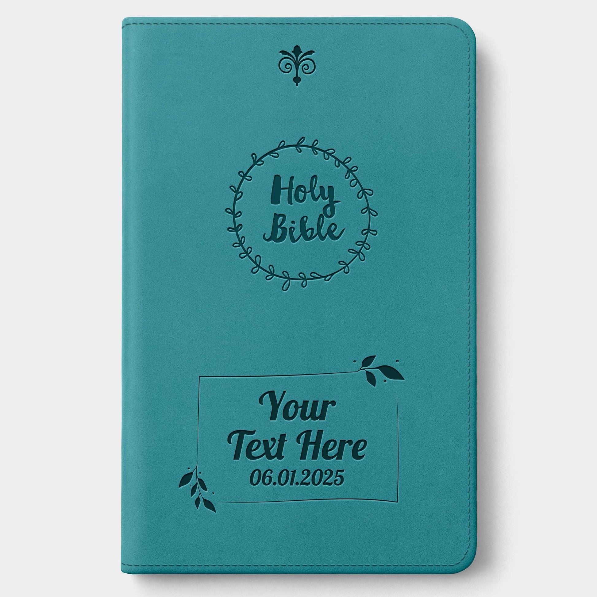 Personalized NIV Bible Teal Thinline - Engraved Cross Floral Frame