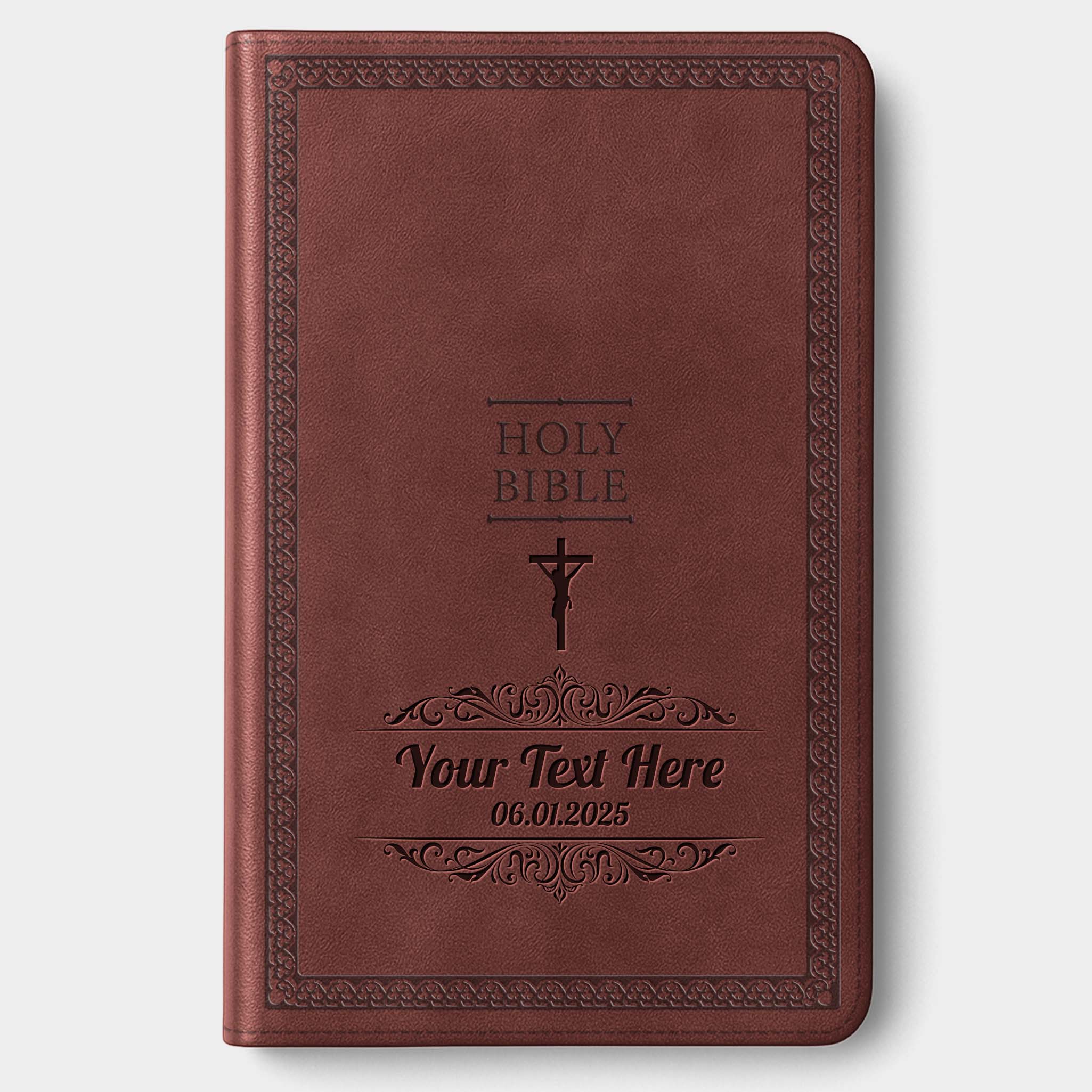 Personalized NIV Bible Brown Value Thinline - Engraved Cross Icon Floral Frame
