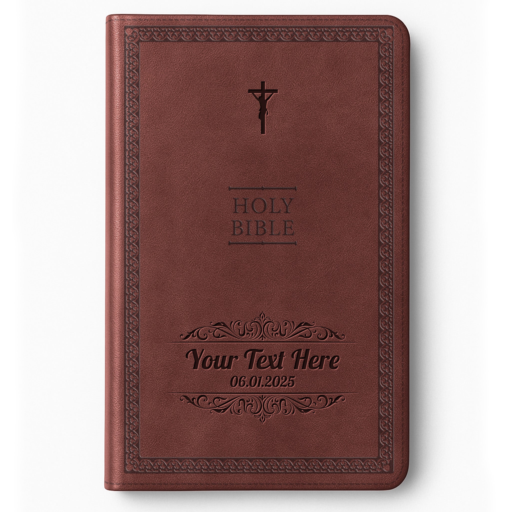 Personalized NIV Bible Brown Thinline - Engraved Cross Icon Floral Frame