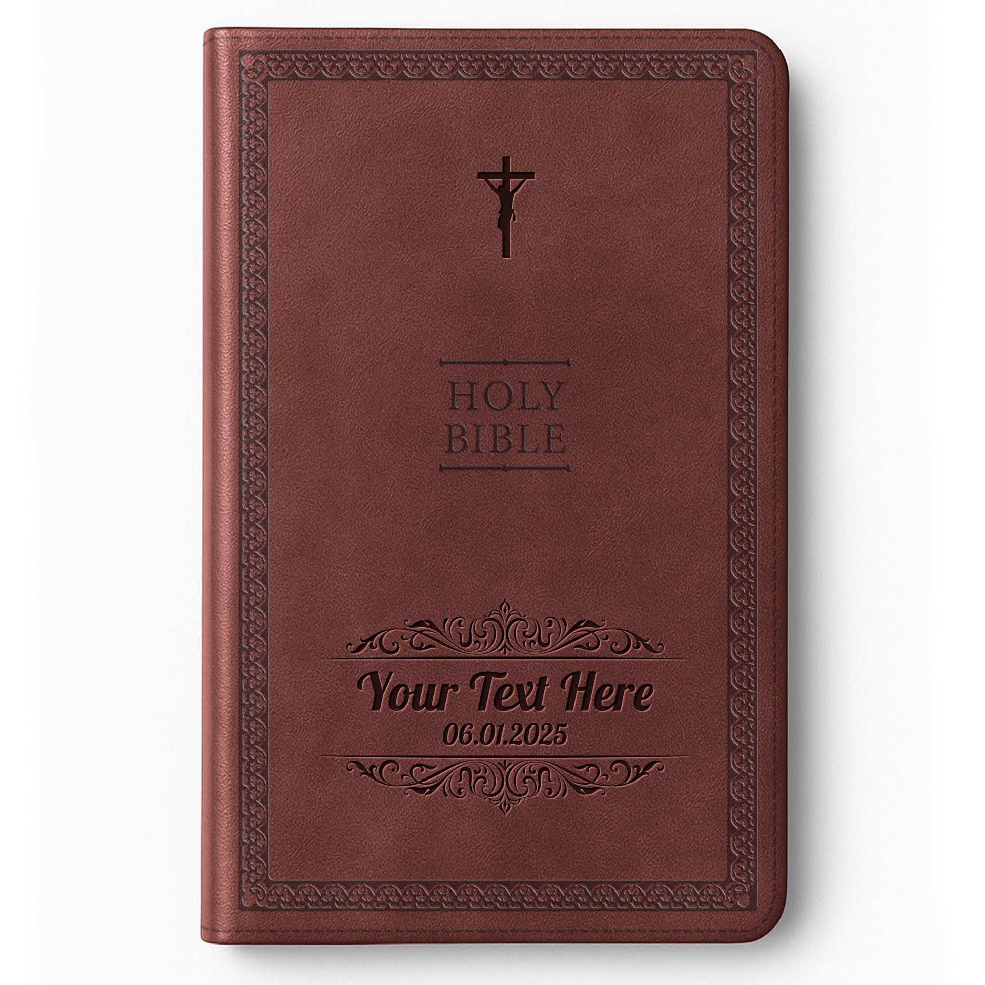 Personalized NIV Bible Brown Thinline - Engraved Cross Icon Floral Frame