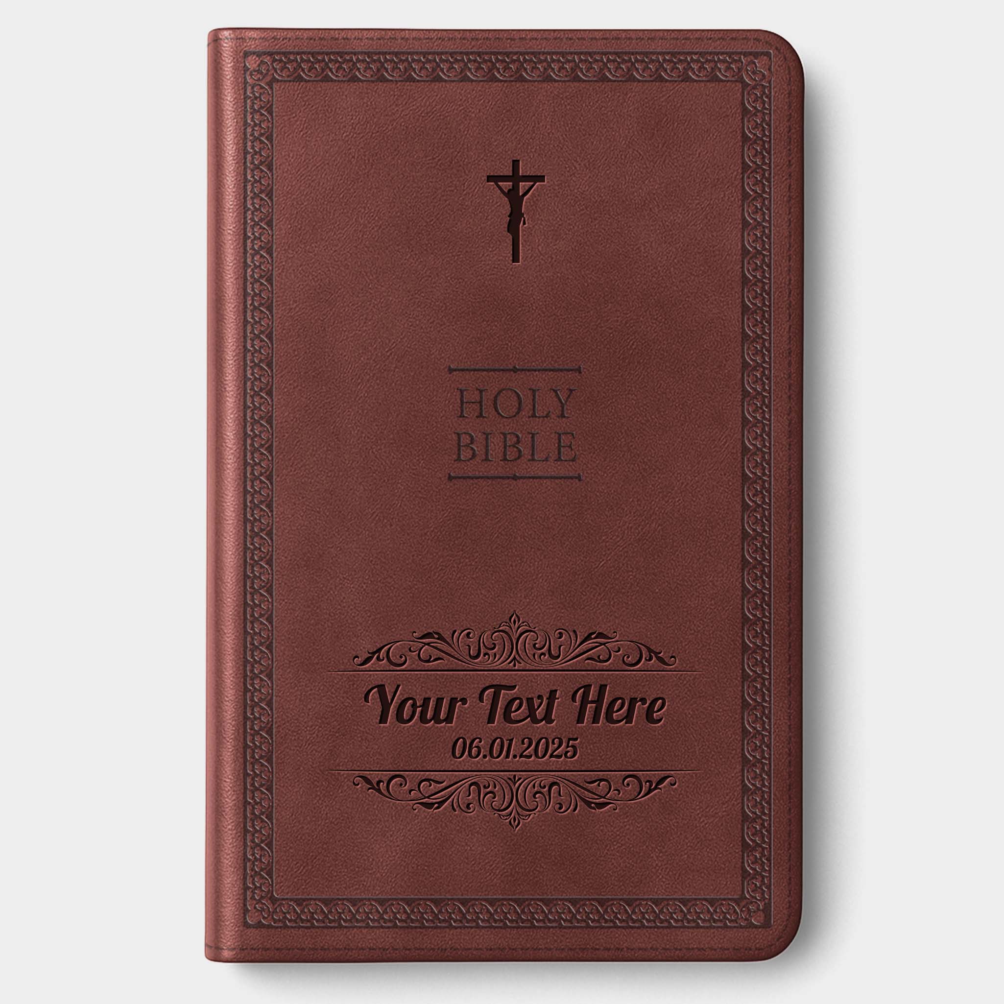 Personalized NIV Bible Brown Value Thinline - Engraved Cross Icon Floral Frame