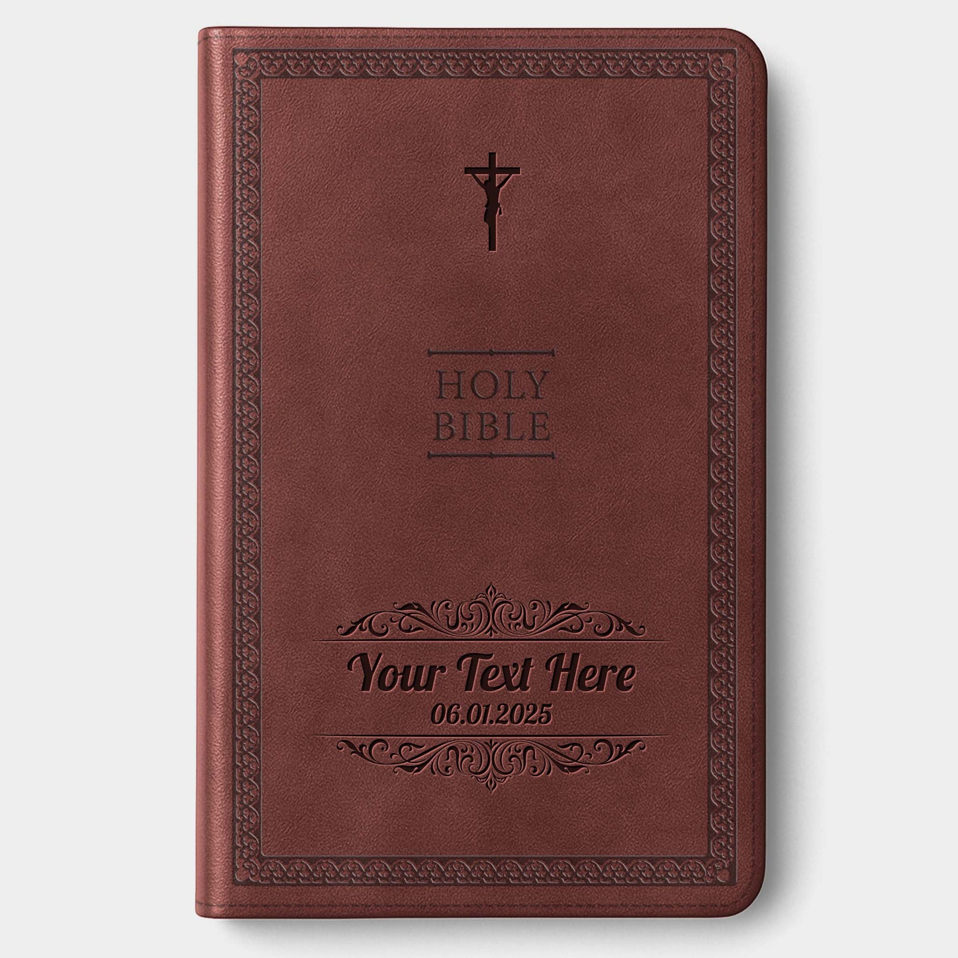 Personalized NIV Bible Brown Value Thinline - Engraved Cross Icon Floral Frame