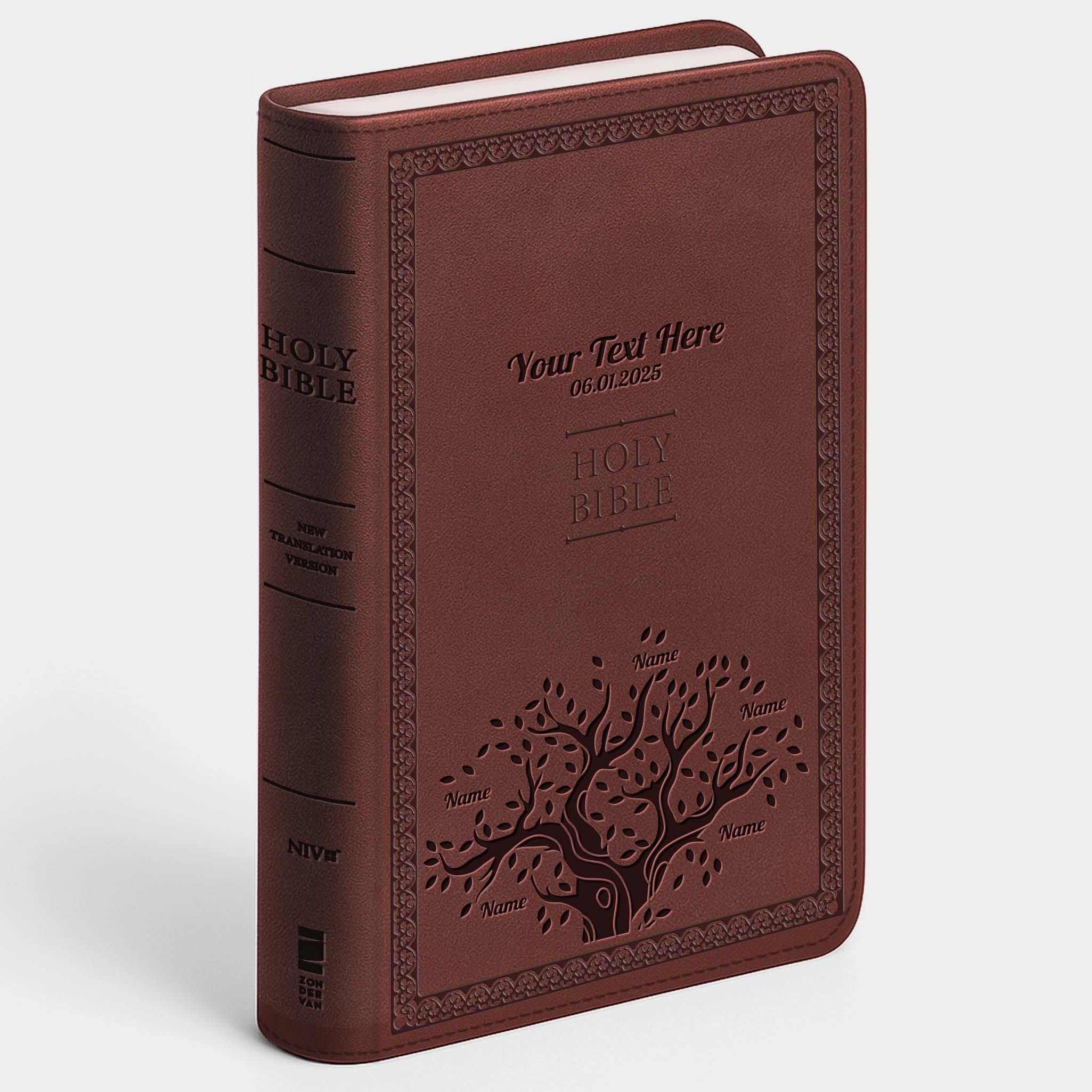 Personalized NIV Bible Brown Value Thinline - Engraved Family Tree