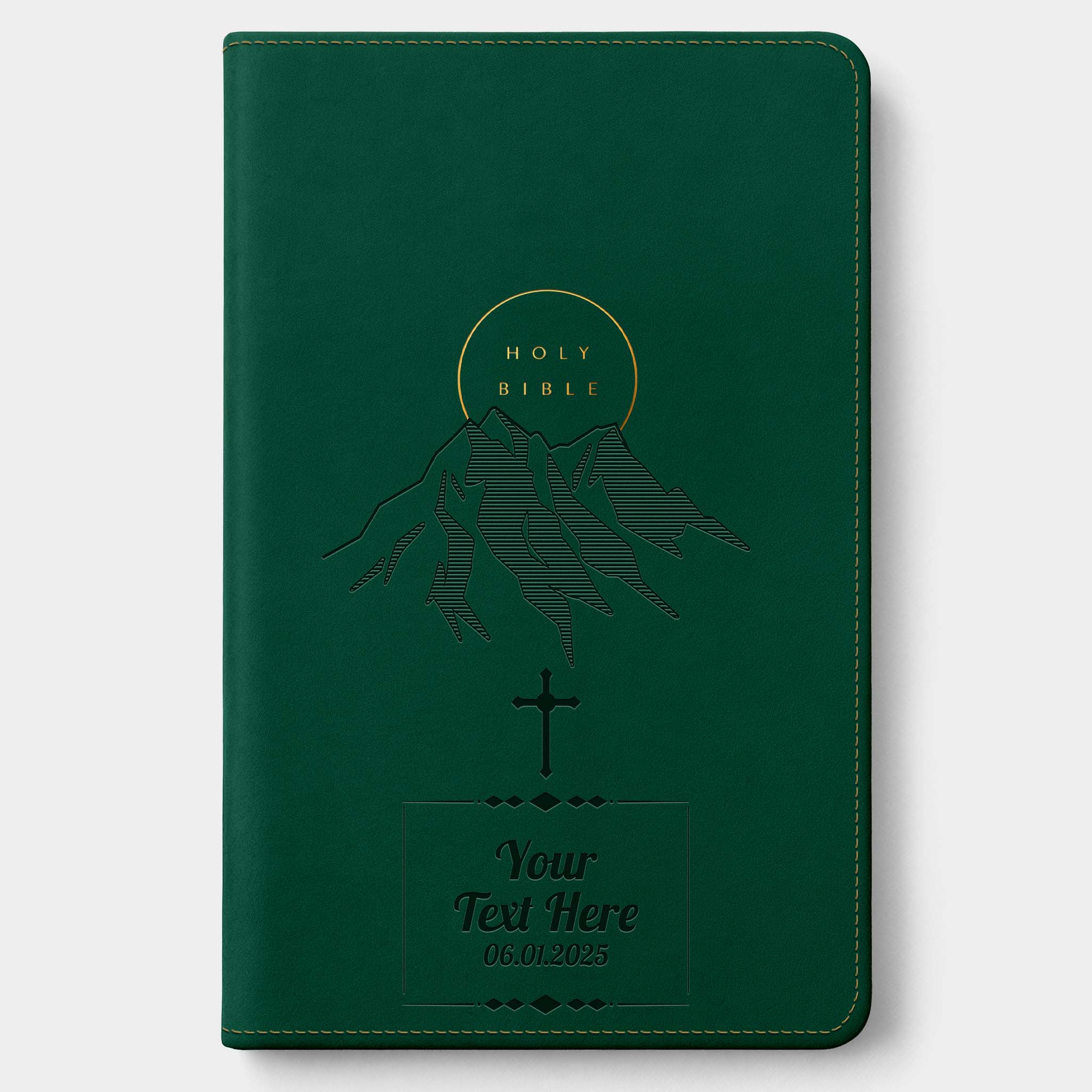 Personalized NLT Evergreen Mountain Bible - Engraved Cross Frame