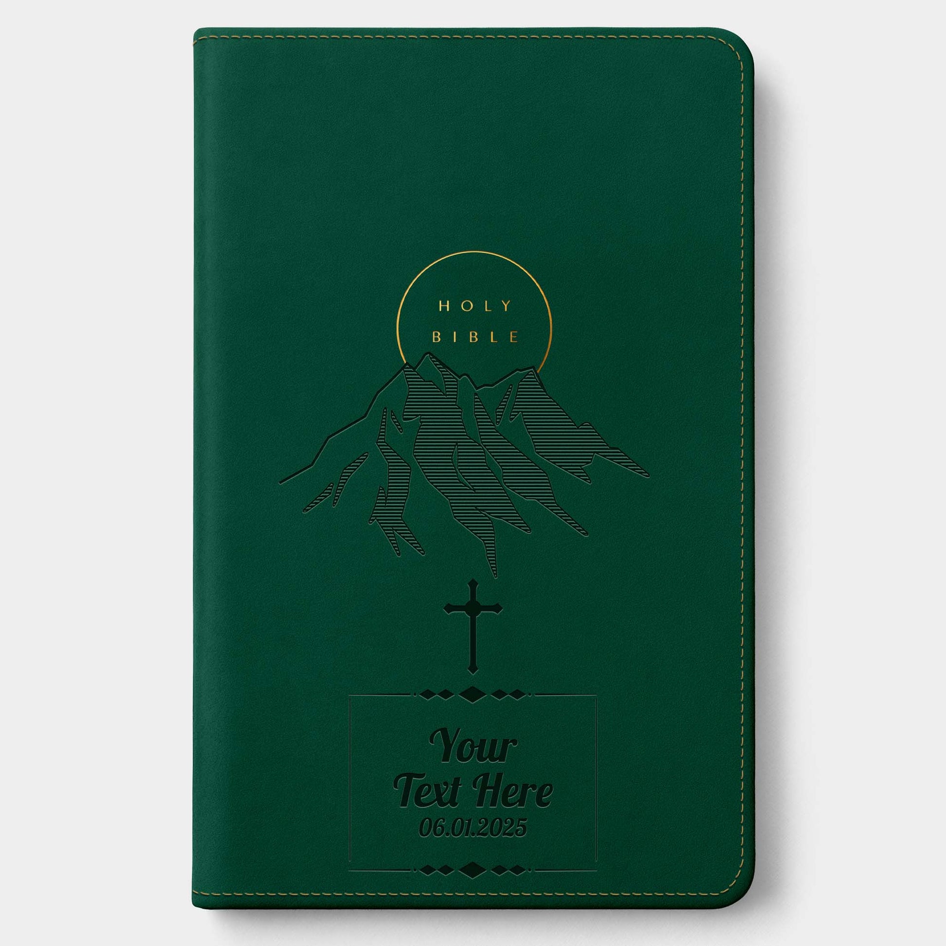 Personalized NLT Evergreen Mountain Bible - Engraved Cross Frame
