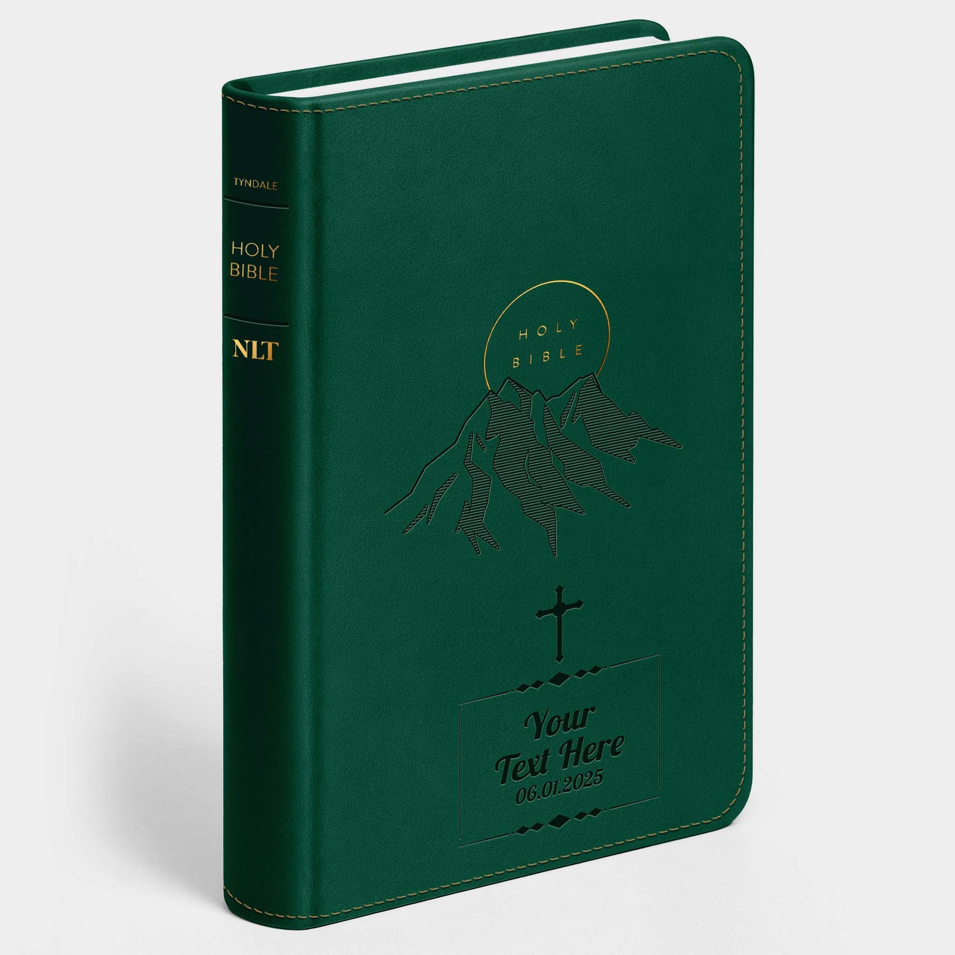 Personalized NLT Giant Print Evergreen Mountain Bible - Red Letter, Filament Enabled - Engraved Cross Frame