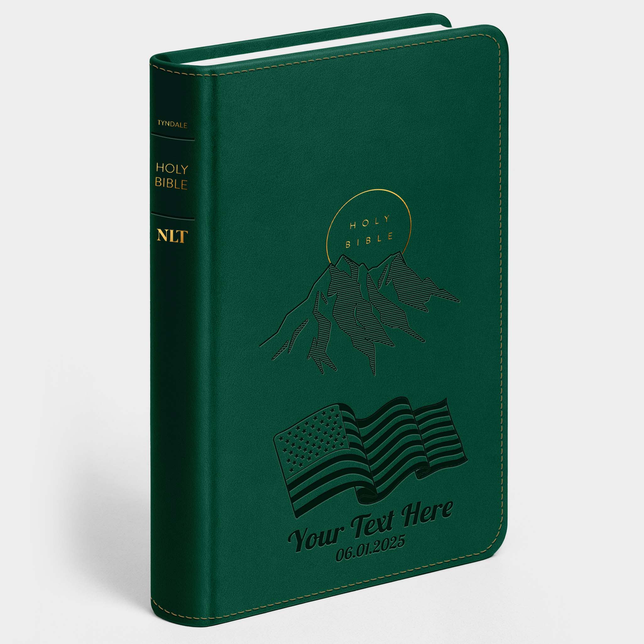 Personalized NLT Evergreen Mountain Bible - Engraved USA Patriotic