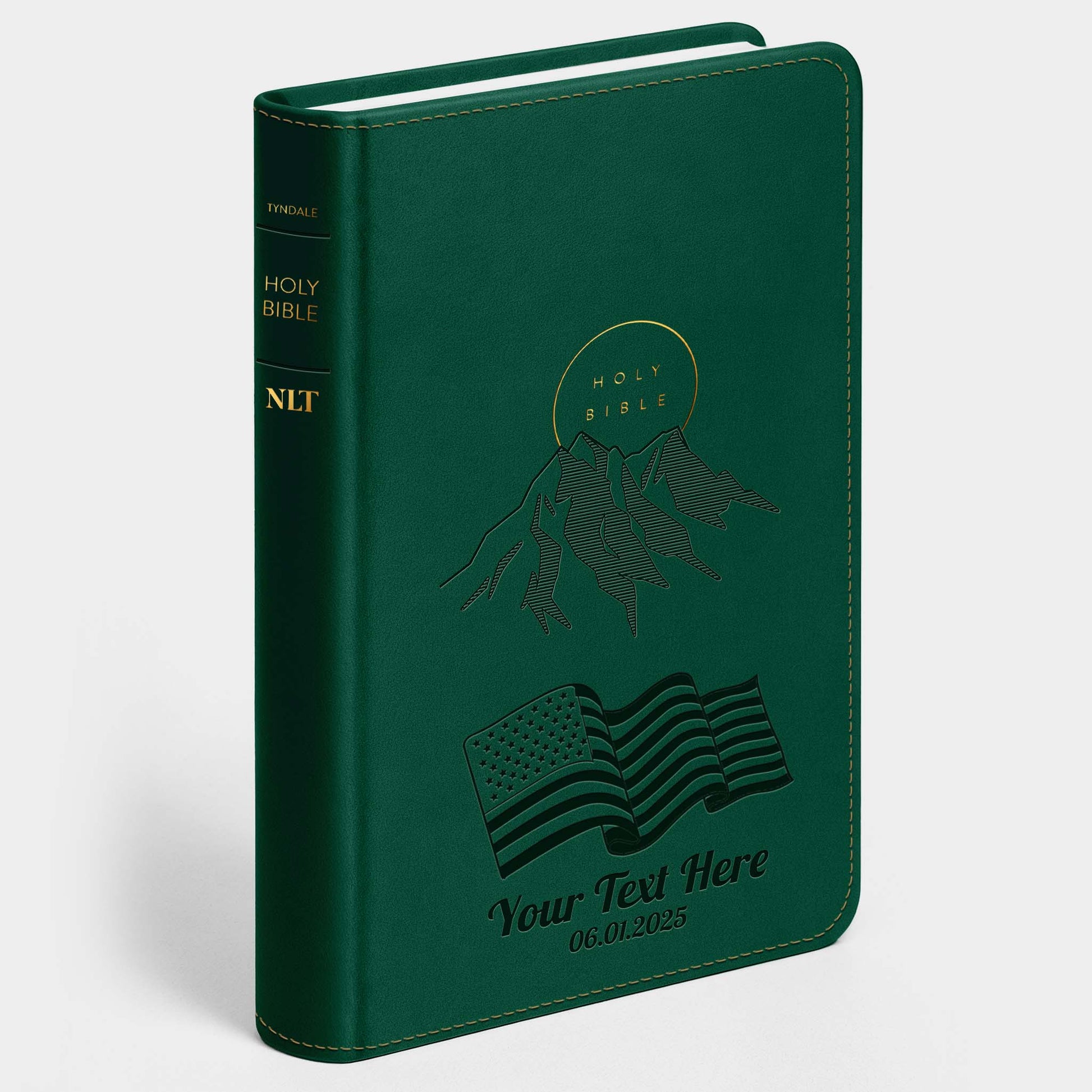Personalized NLT Evergreen Mountain Bible - Engraved USA Patriotic