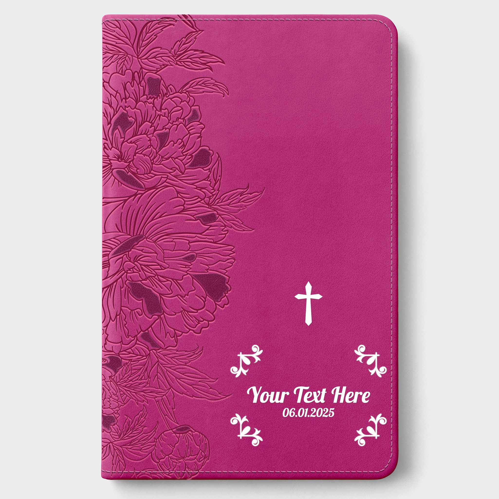 Personalized NLT Giant Print Bible - Peony Pink INDEXED - Cross Frame