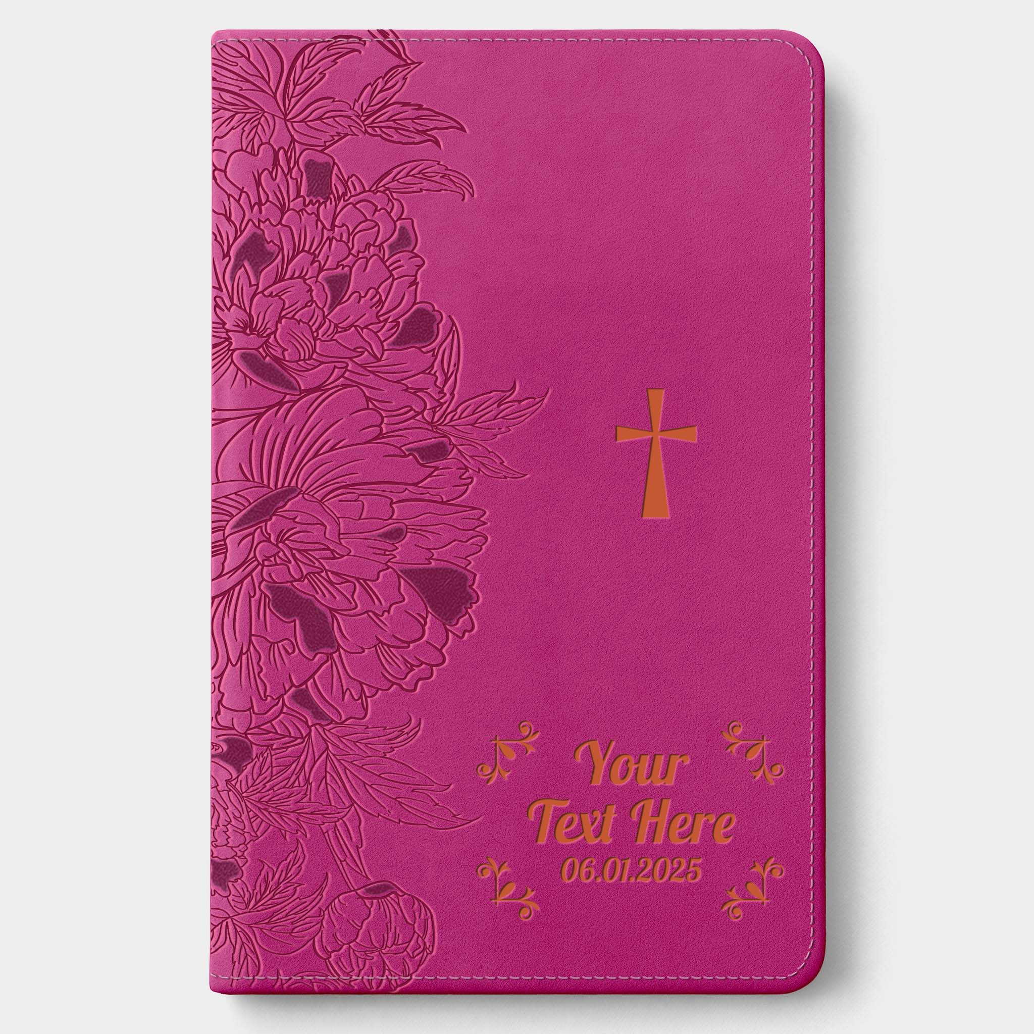 Personalized NLT Giant Print Bible - Peony Pink INDEXED - Engraved Cross Frame