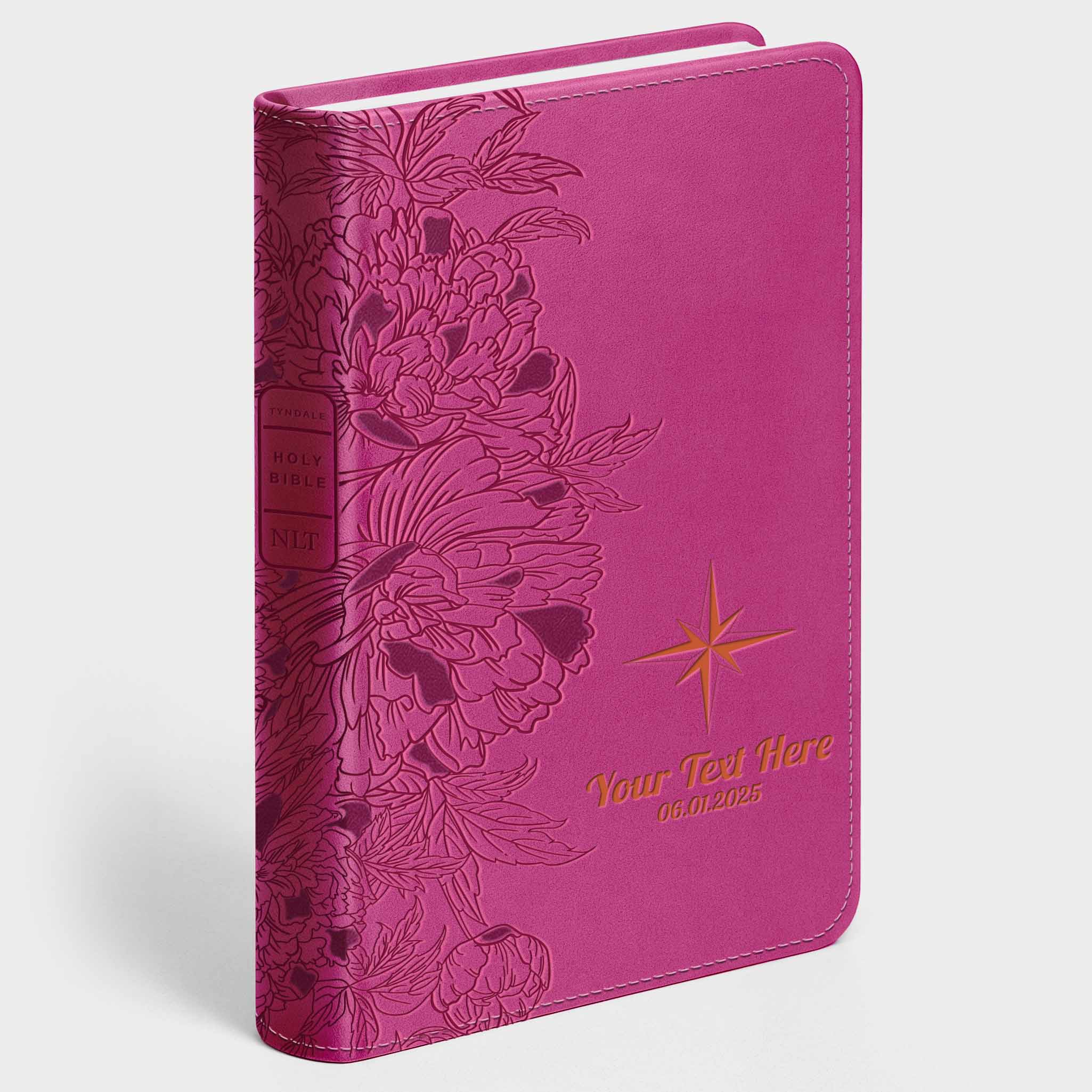 Personalized NLT Giant Print Bible - Peony Pink INDEXED - Engraved USA Patriotic