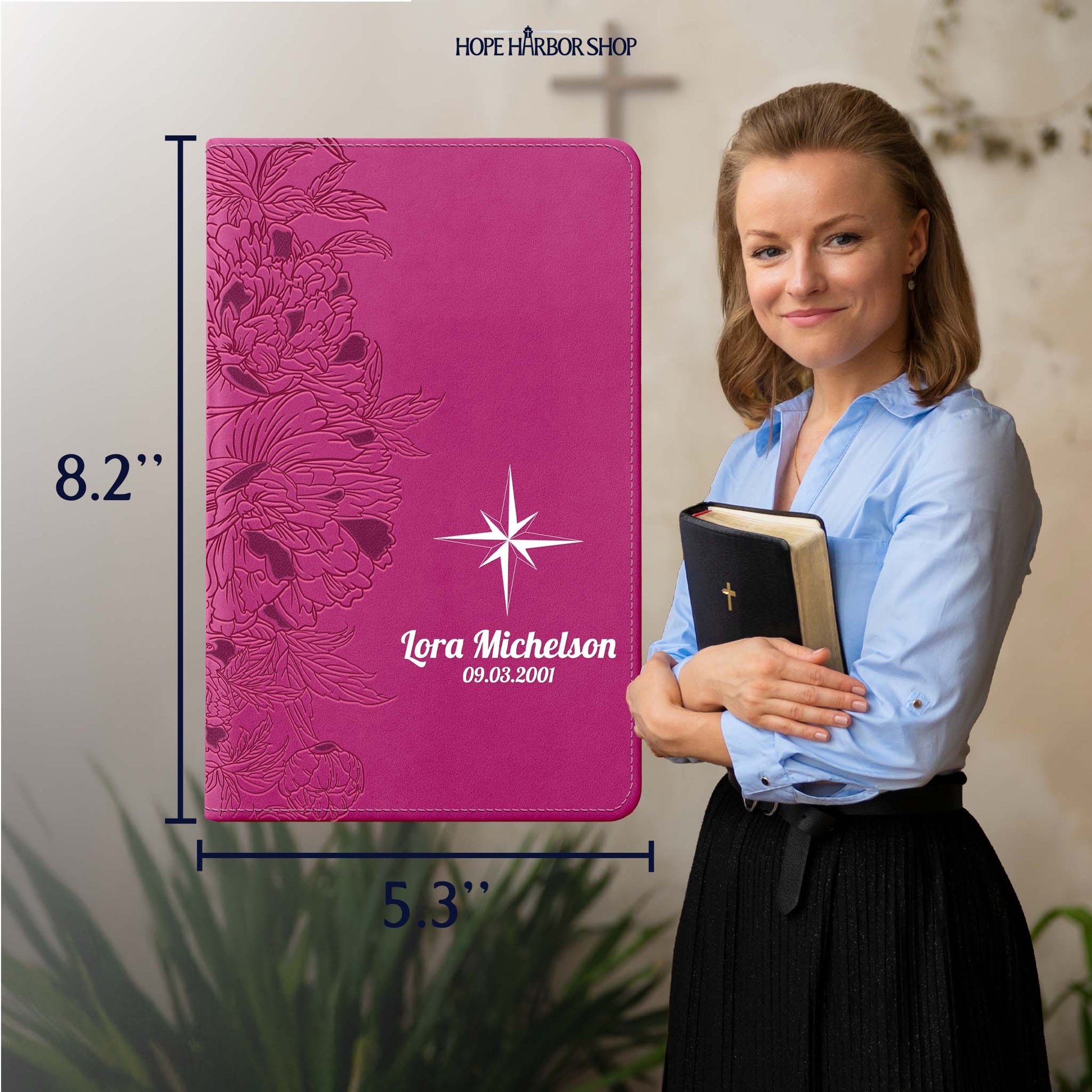 Personalized NLT Giant Print Bible - Peony Pink INDEXED - USA Patriotic