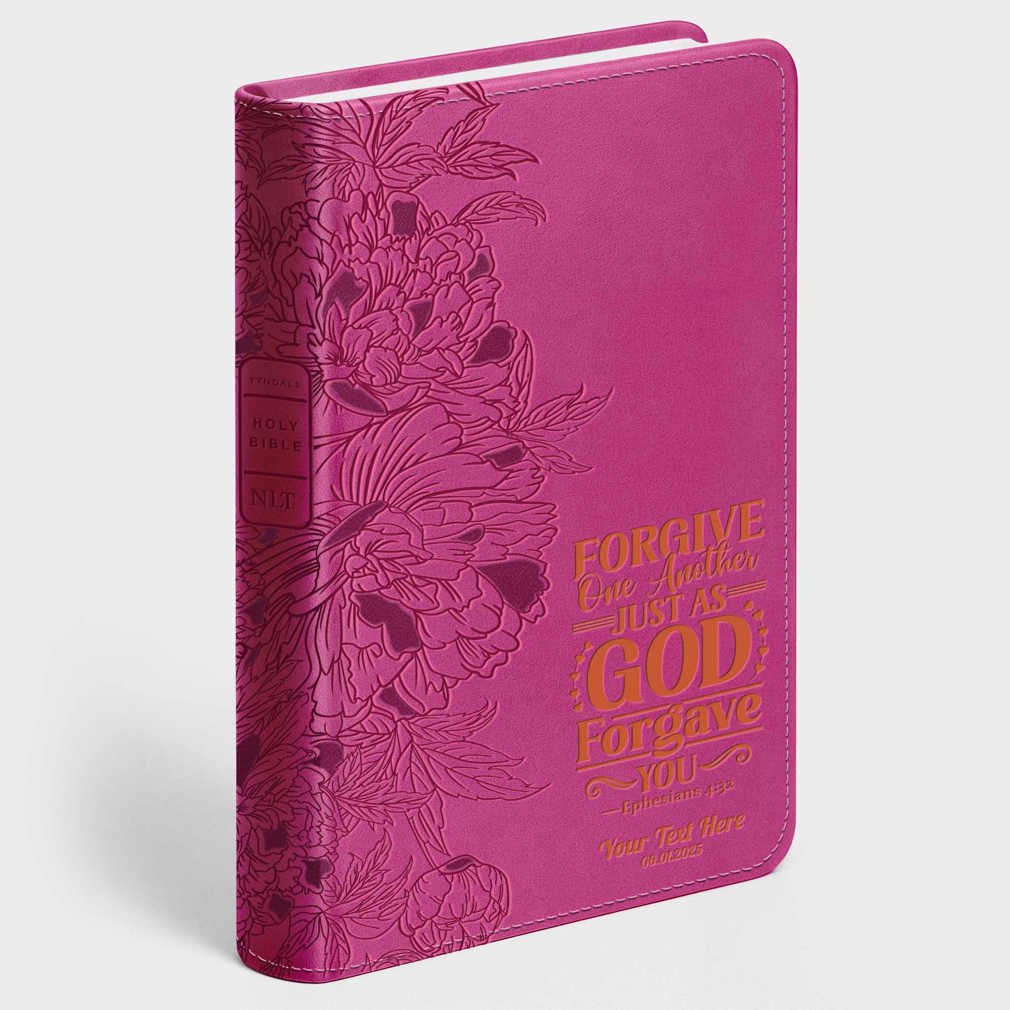 Personalized NLT Giant Print Bible - Peony Pink INDEXED - Engraved Verse