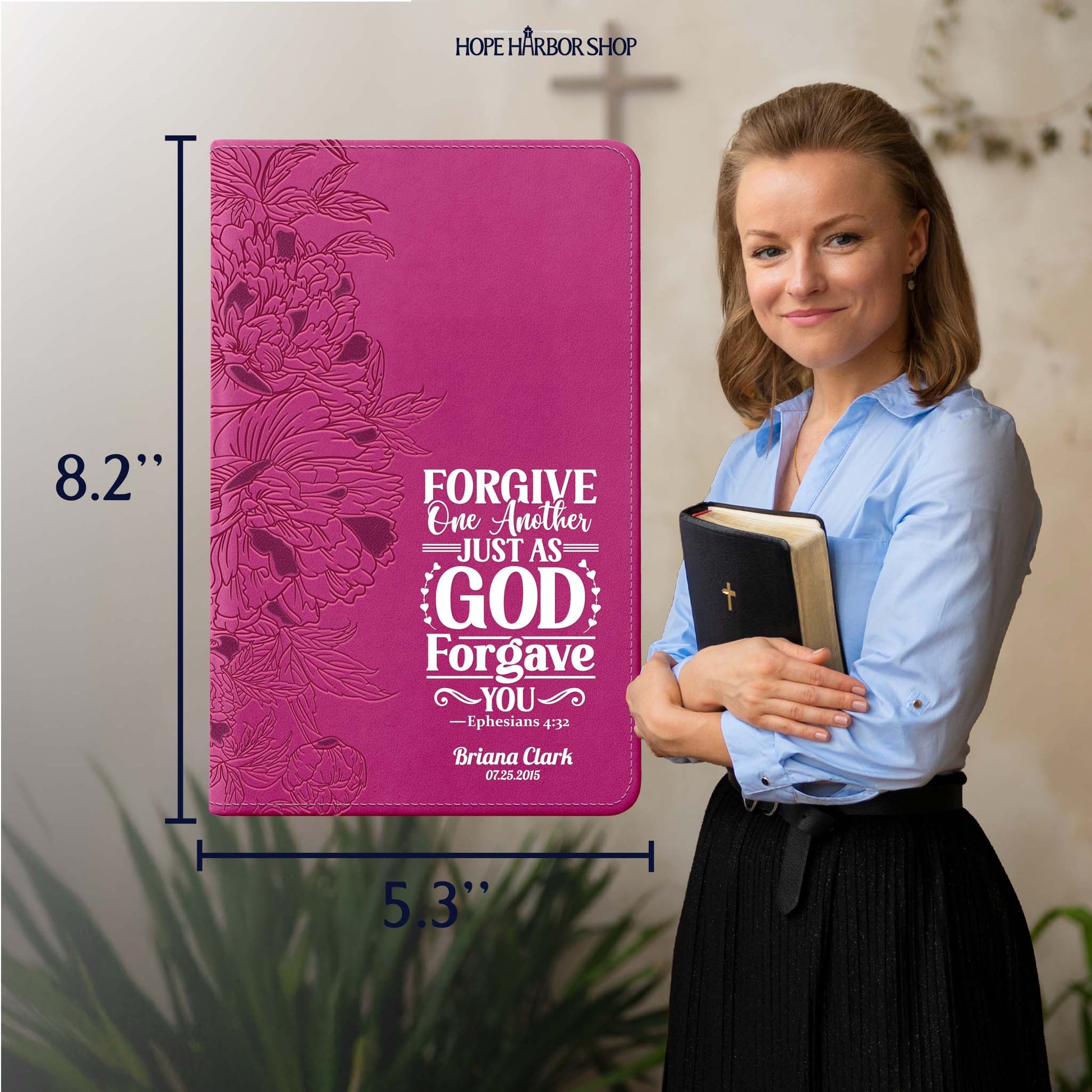 Personalized NLT Giant Print Bible - Peony Pink INDEXED - Verse
