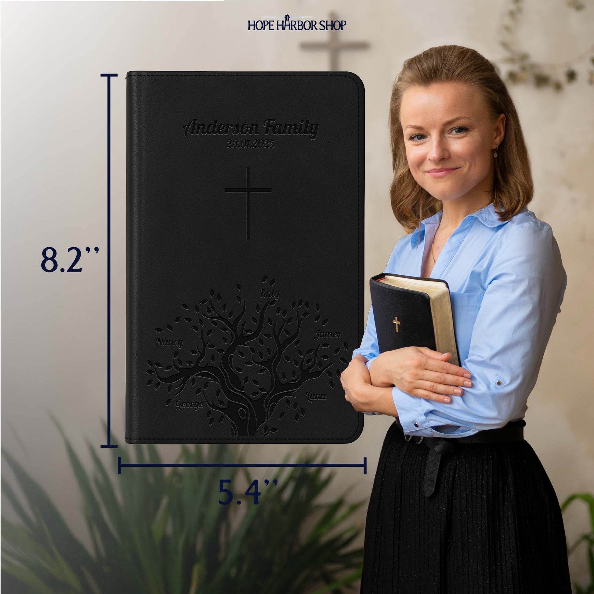 Personalized NLT Bible Black - Engraved Family Tree