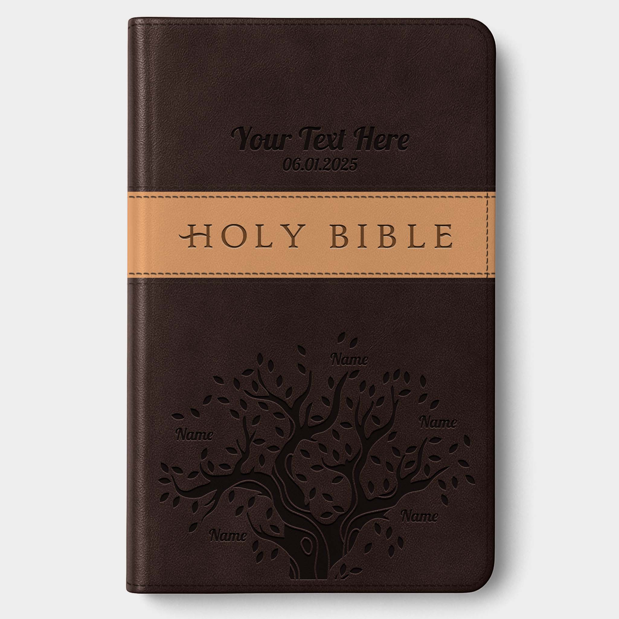 Personalized NLT Bible Dark Brown/Tan TuTone - Engraved Family Tree