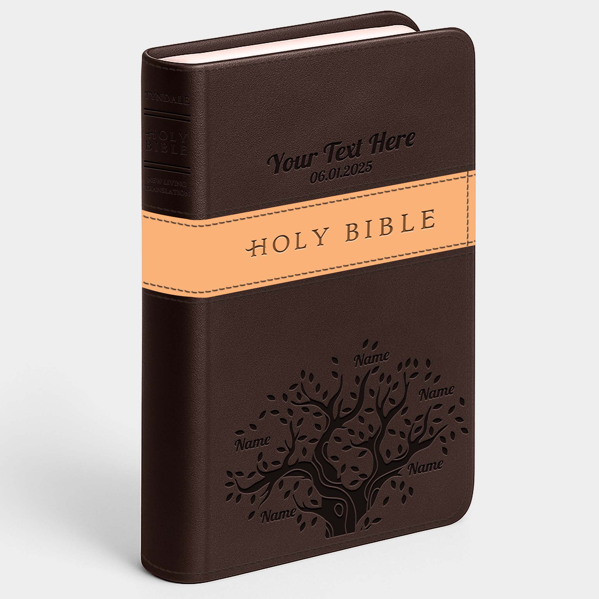 Personalized NLT Bible Dark Brown/Tan TuTone - Engraved Family Tree
