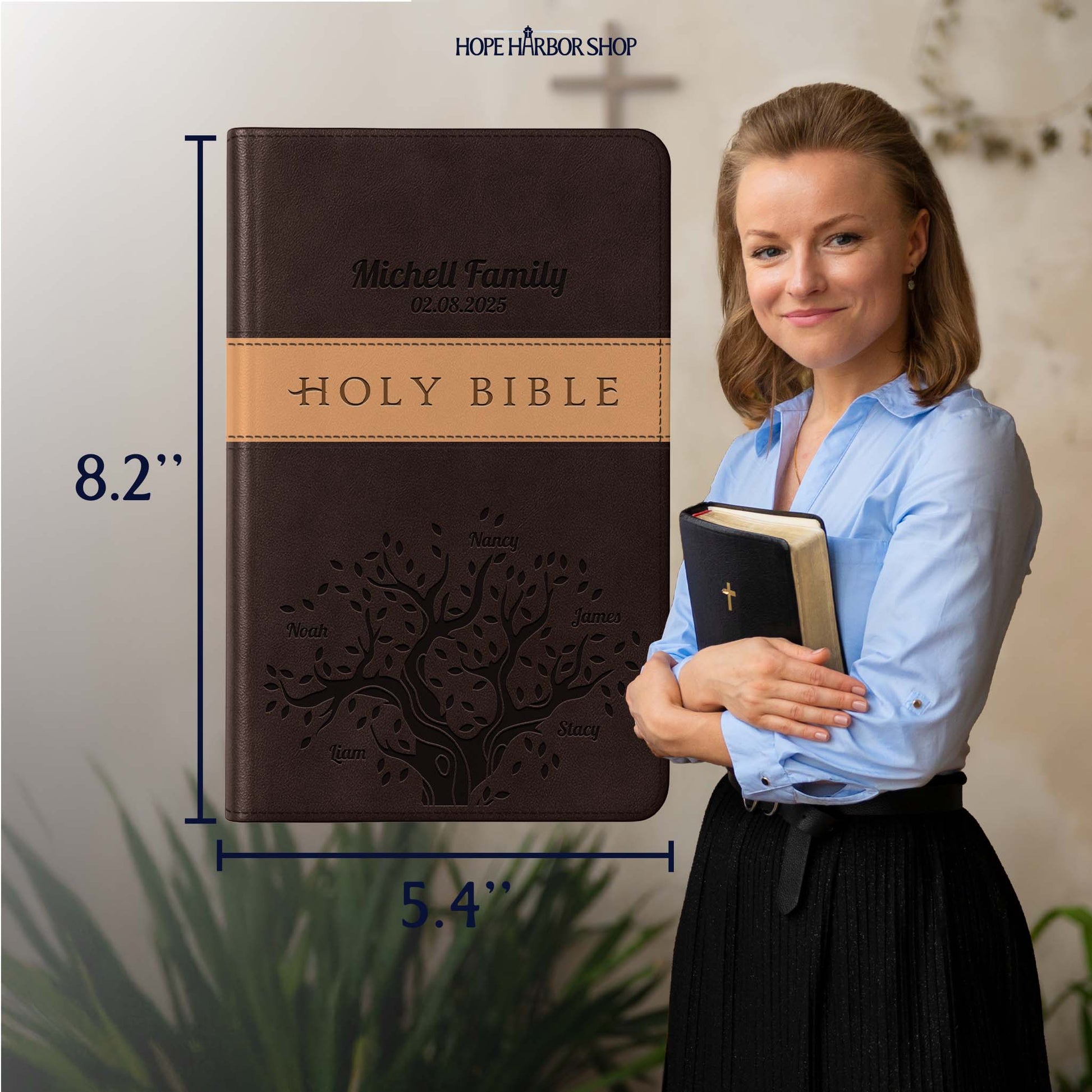 Personalized NLT Bible Dark Brown/Tan TuTone - Engraved Family Tree