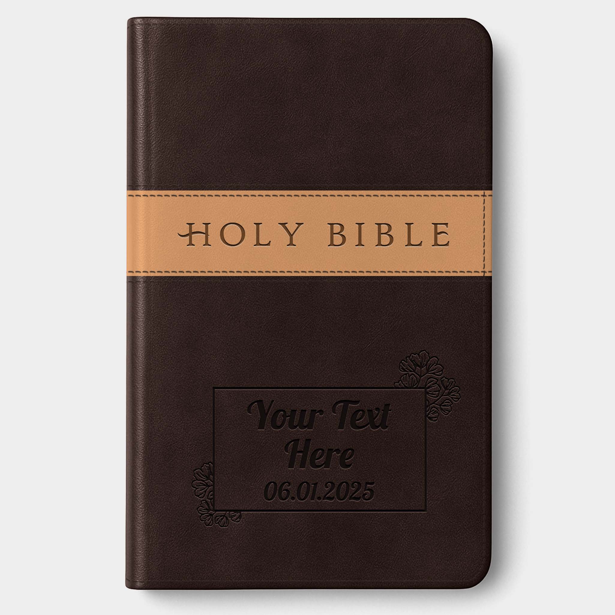 Personalized NLT Bible Dark Brown/Tan TuTone - Engraved Floral Frame