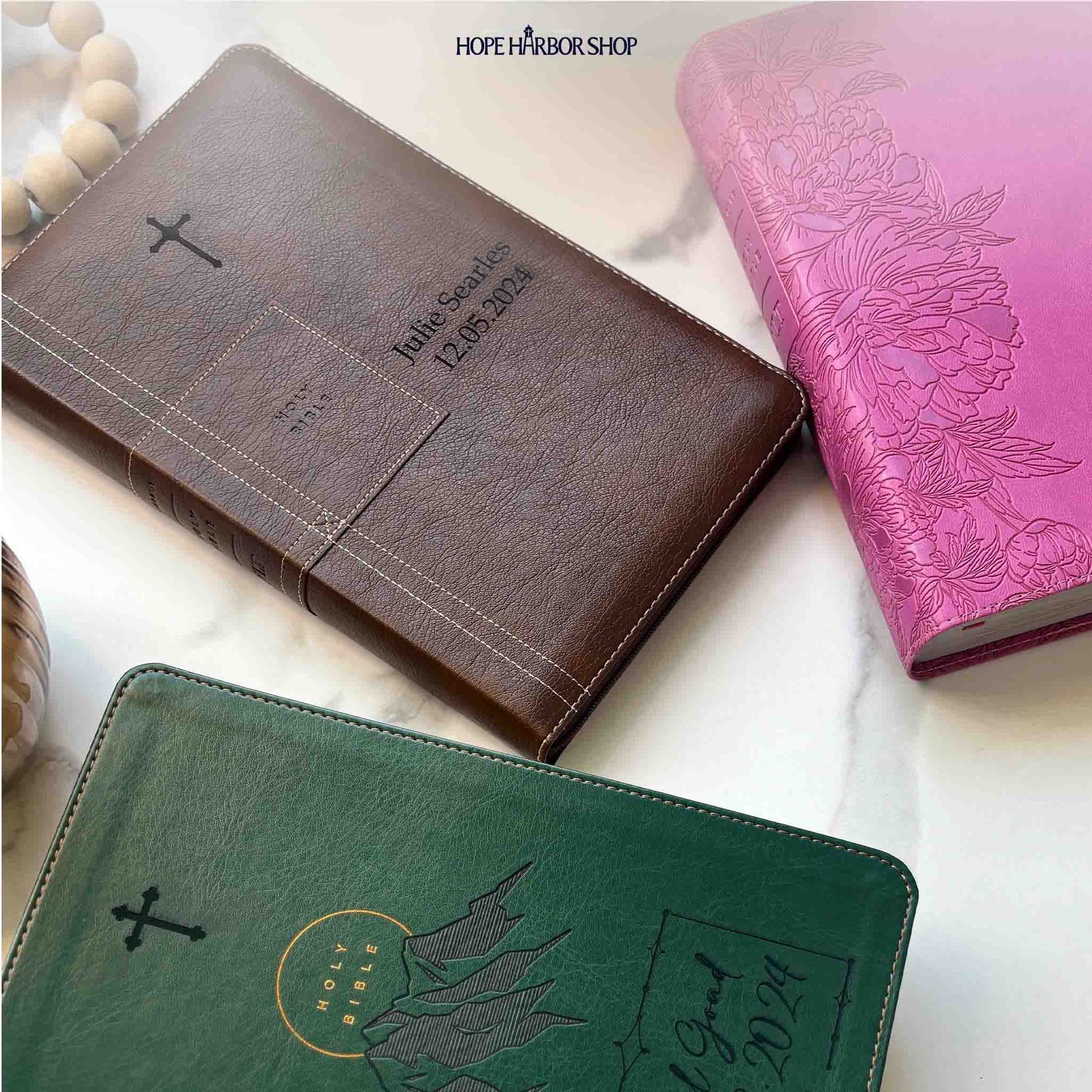 Personalized NLT Bible Dark Brown/Tan TuTone - Engraved USA Patriotic