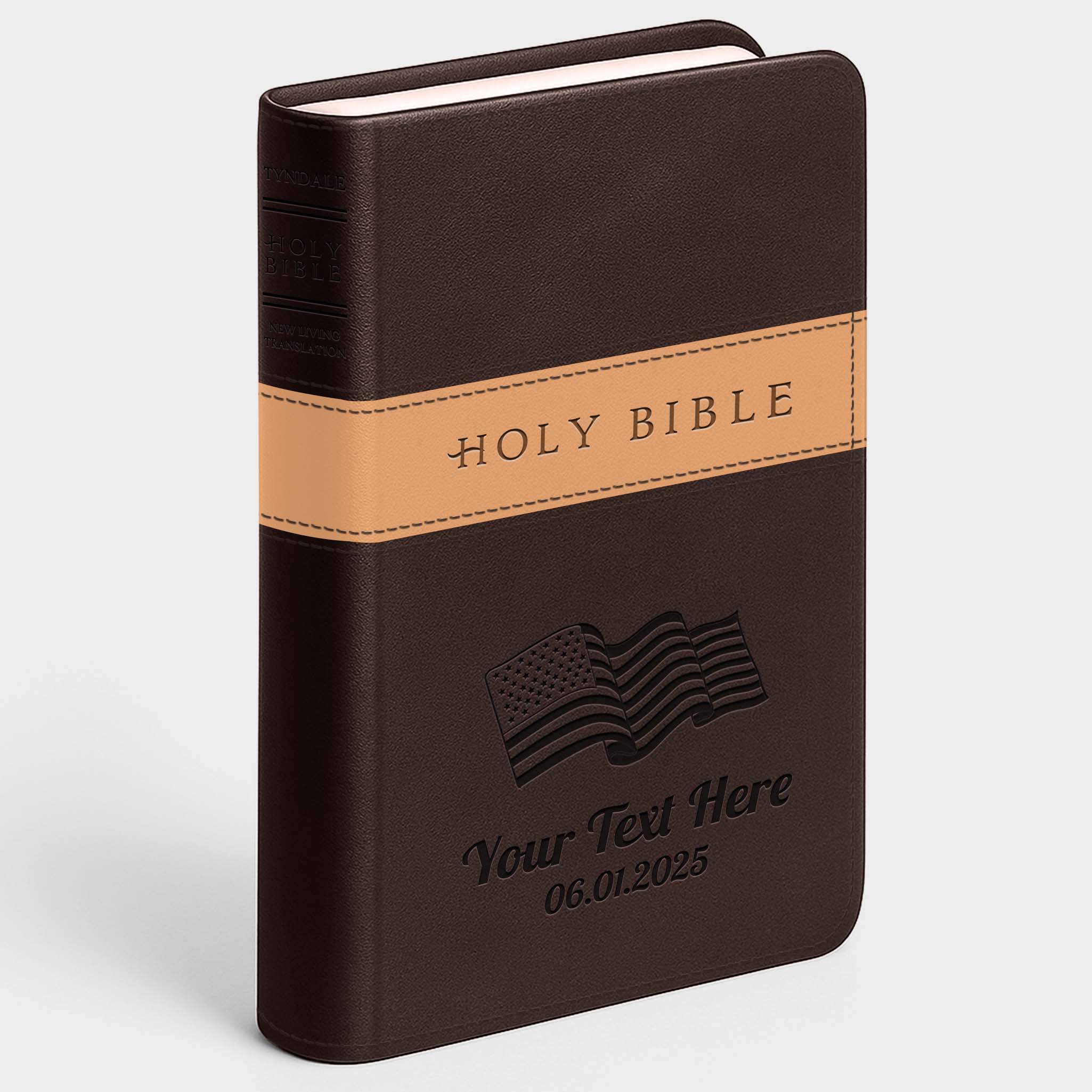 Personalized NLT Bible Dark Brown/Tan TuTone - Engraved USA Patriotic