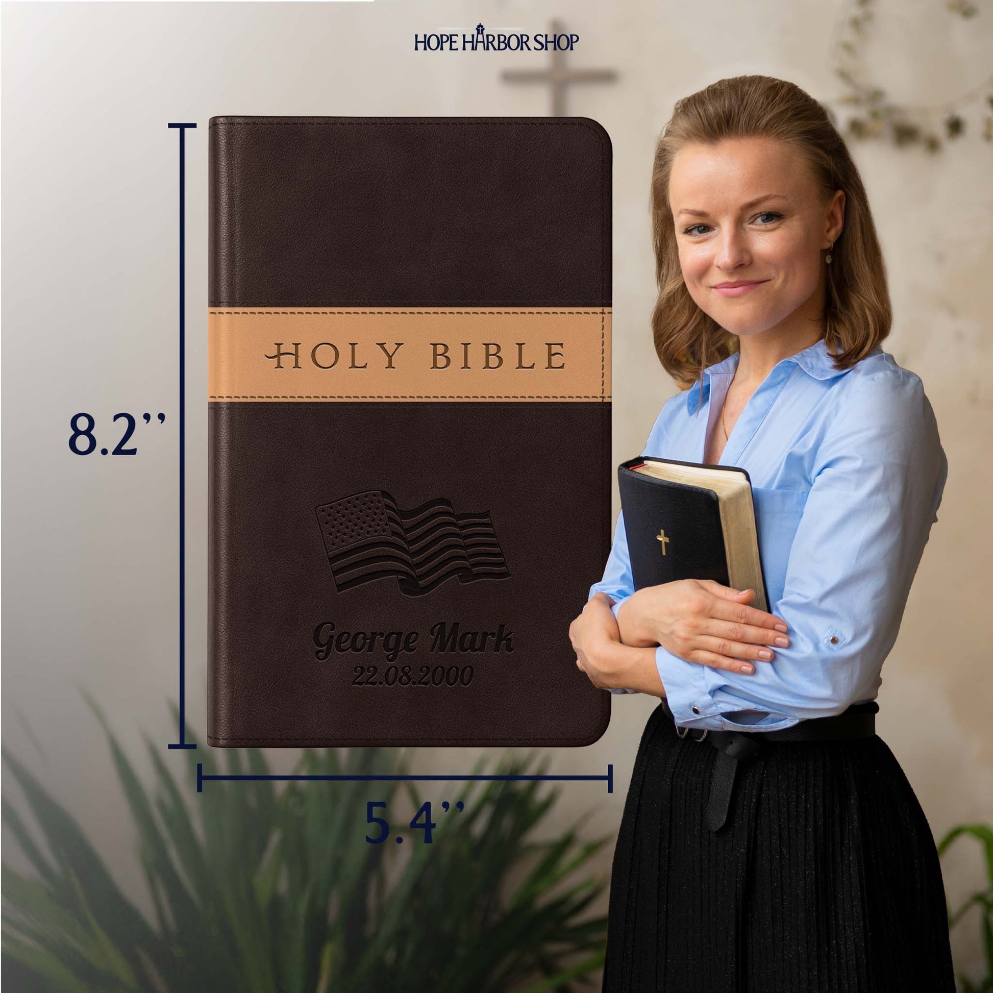 Personalized NLT Bible Dark Brown/Tan TuTone - Engraved USA Patriotic