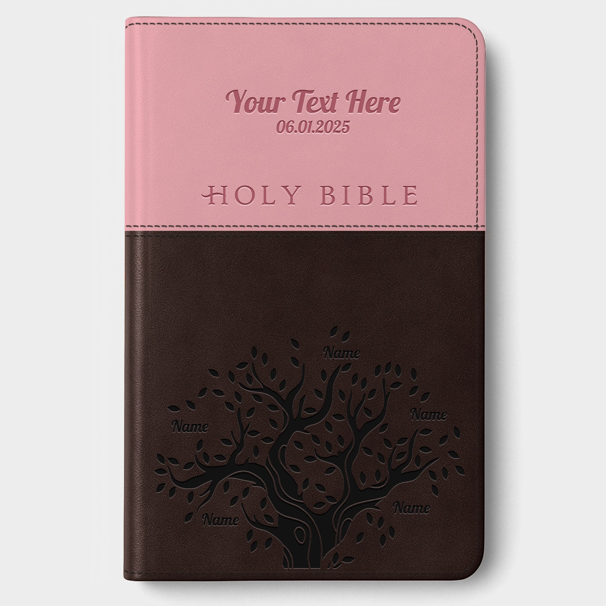 Personalized NLT Bible Dark Brown/Pink Tu Tone - Engraved Family Tree