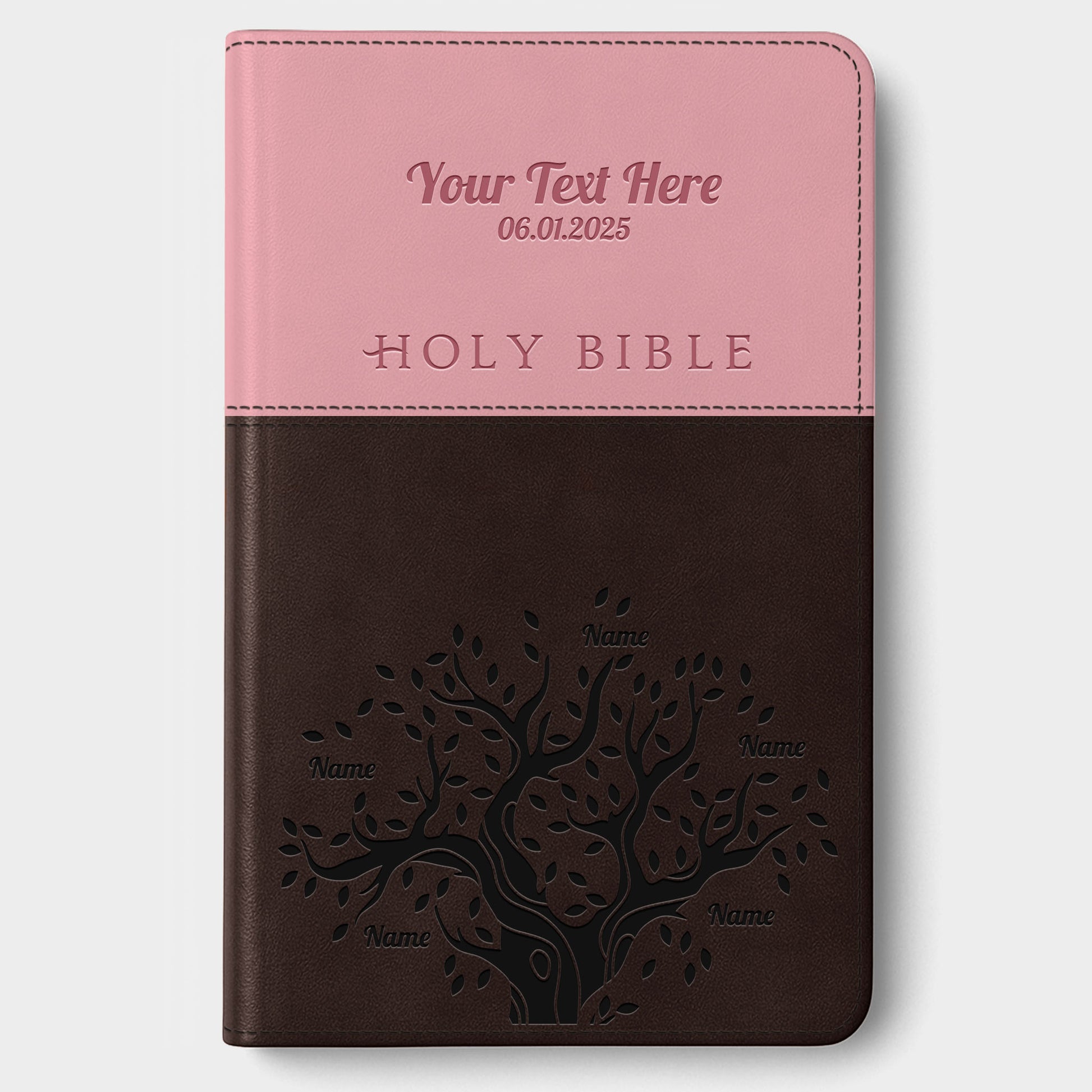 Personalized NLT Bible Dark Brown/Pink Tu Tone - Engraved Family Tree
